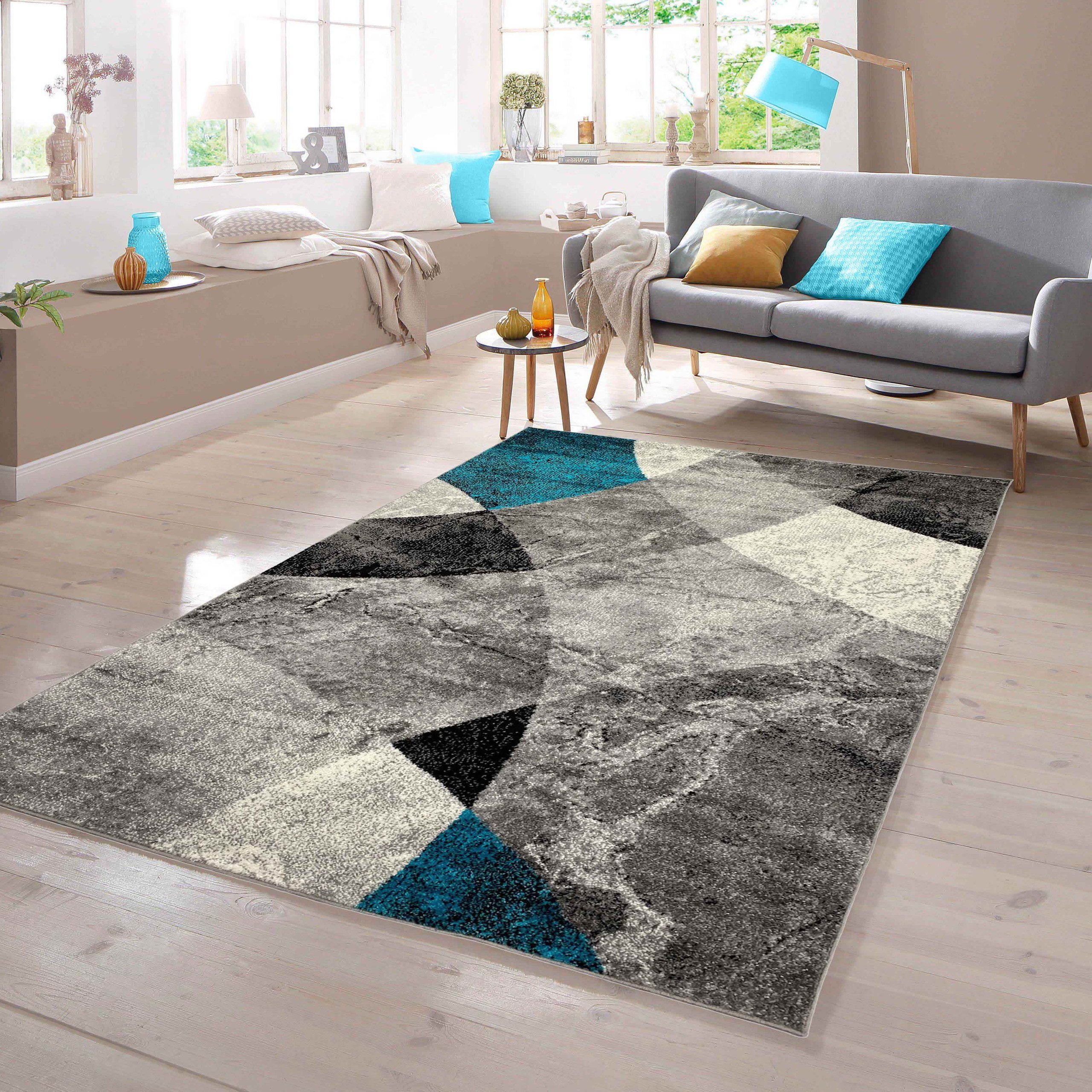 TeppichHome24 Teppich Teppich Rauten Design in blau grau, rechteckig günstig online kaufen