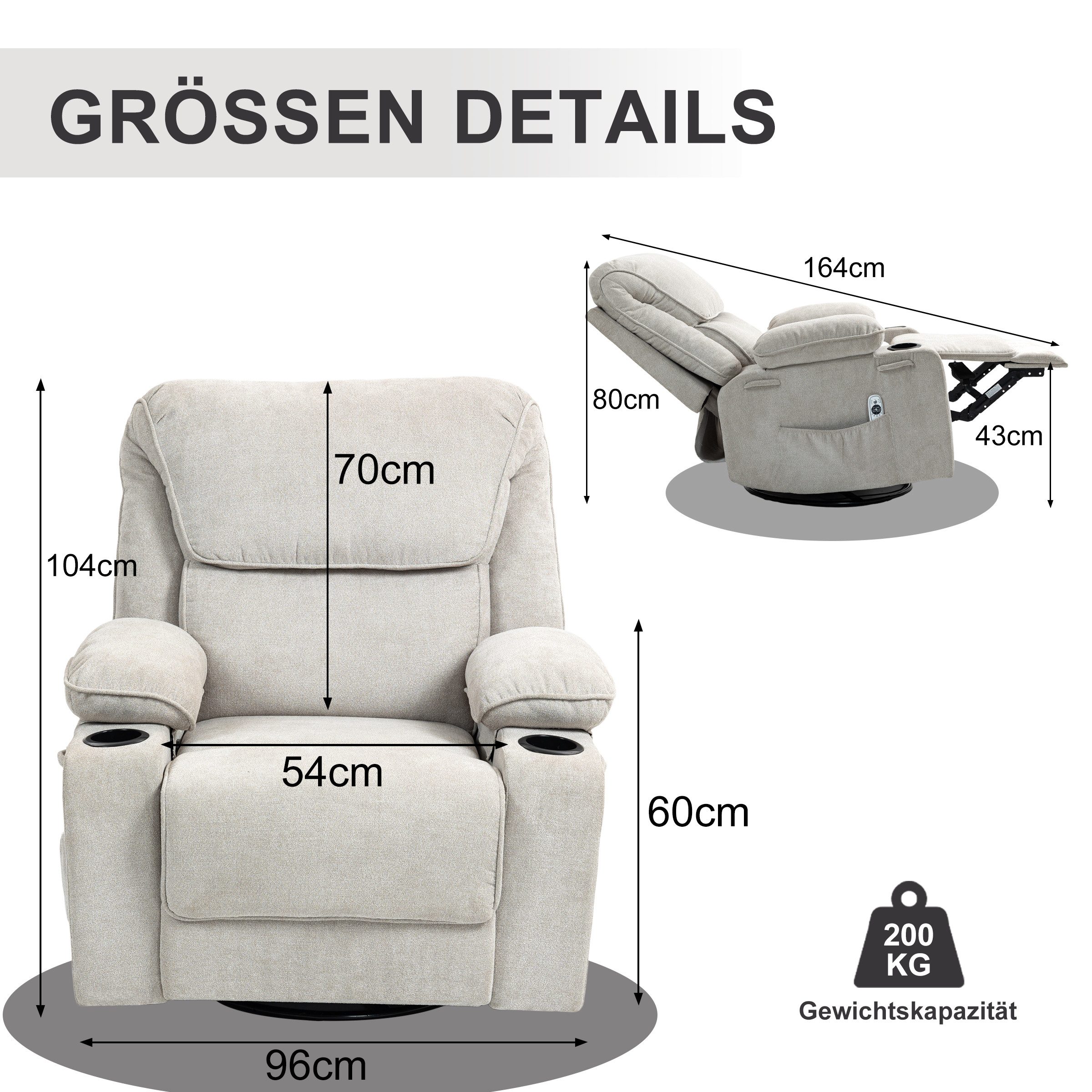 BRTHORY Massagesessel Relaxsessel mit Massagefunktion, Fernsehsessel, 360°d günstig online kaufen