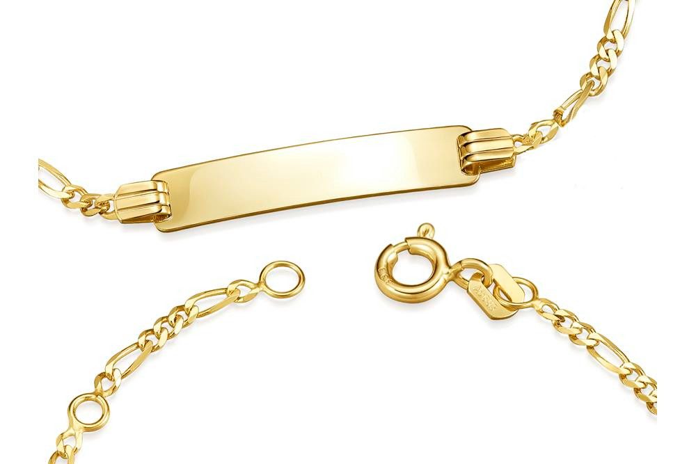 Silberkettenstore Goldarmband Kinder-Gravurarmband Figaro 2mm - 333 Gelbgold, Länge wählbar