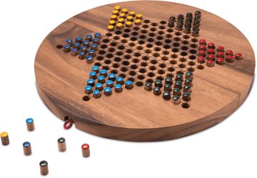 Logoplay Holzspiele Spielesammlung, Halma Gr. XL für 2 bis 6 Spieler - Spielfeld 31 cm rund - 6 x 15 Spielstecker Holzspielzeug