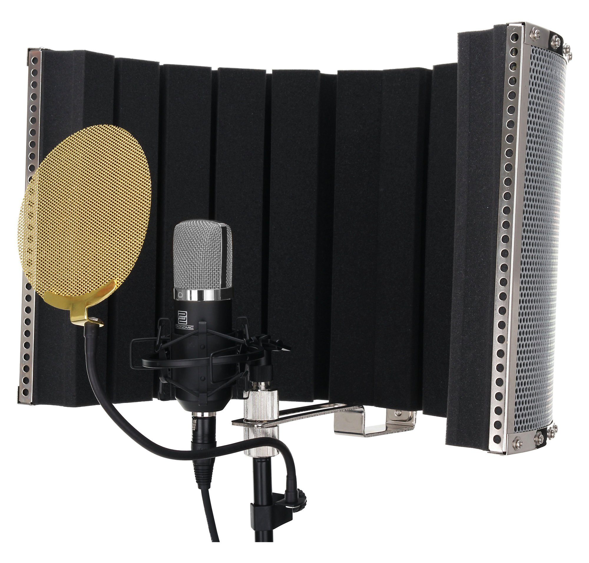 Pronomic Mikrofon CM-22 Studio Großmembranmikrofon (Komplettset Popschutz gold, 6-tlg), Inkl. Ständer, Micscreen, Kabel & Transportkoffer