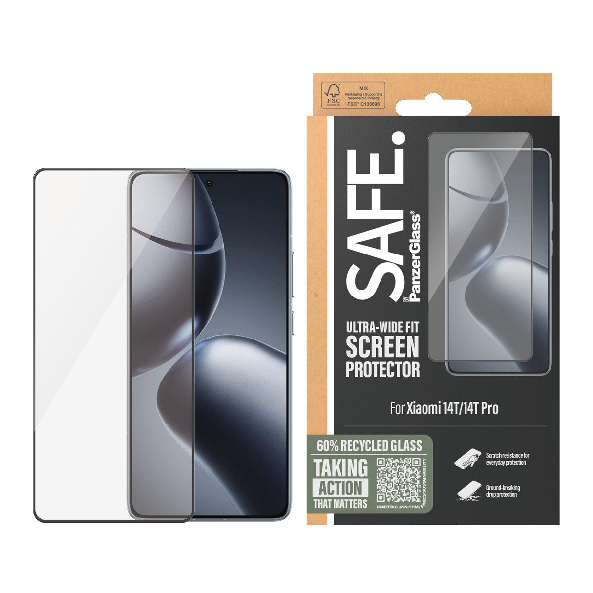 SAFE by PanzerGlass Displayschutzglas Ultra-Wide Fit Screen Protector für Xiaomi 14T, Xiaomi 14T Pro, Displayschutzfolie, Schutzfolie, Bildschirmschutz, kratz- & stoßfest