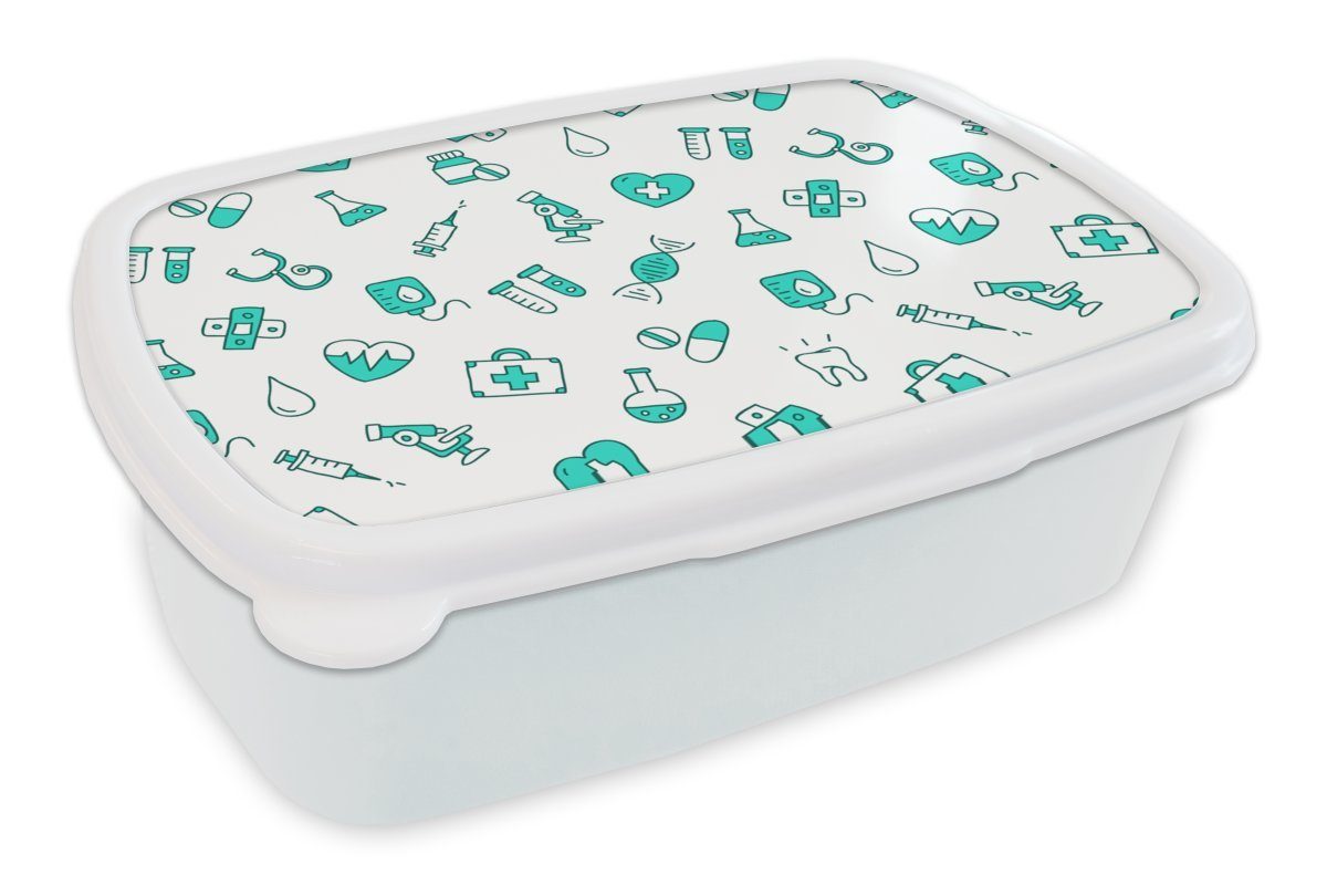 MuchoWow Lunchbox Pflege - Medizin - Design, Kunststoff, (2-tlg), Brotbox für Kinder und Erwachsene, Brotdose, für Jungs und Mädchen weiß