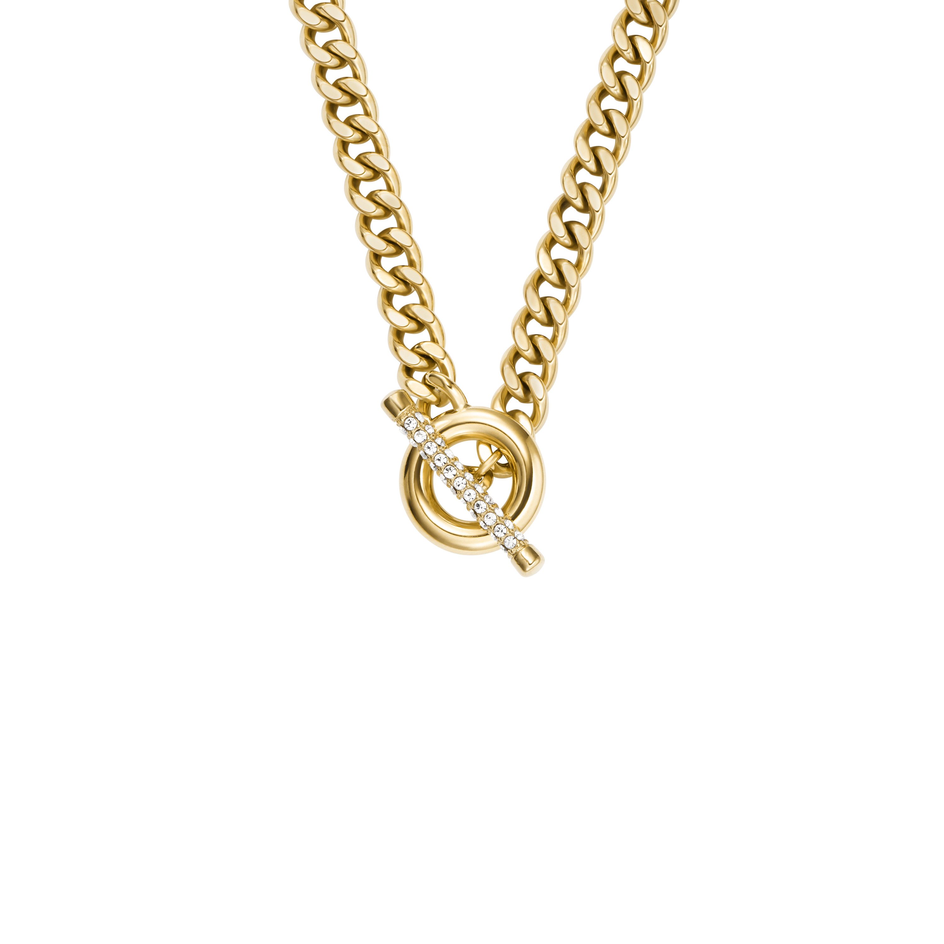 Fossil Kette ohne Anhänger Schmuck Geschenk Edelstahl CARLIE T-BAR, mit Glasstein