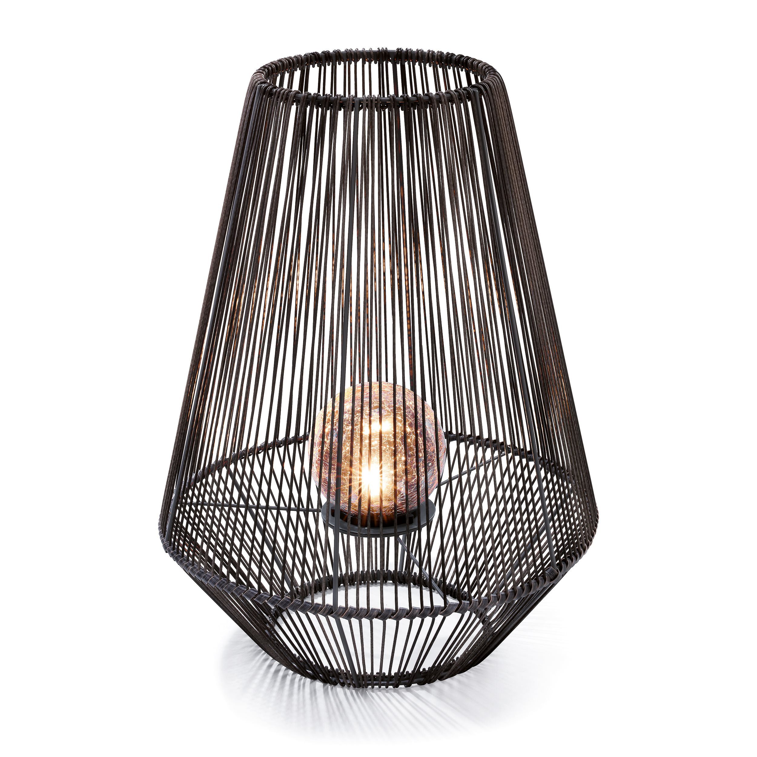 esotec LED Solarleuchte Windlicht ILONA H=51cm 2800K Boho Polyrattan Bruchglaskugel 102208, LED fest integriert