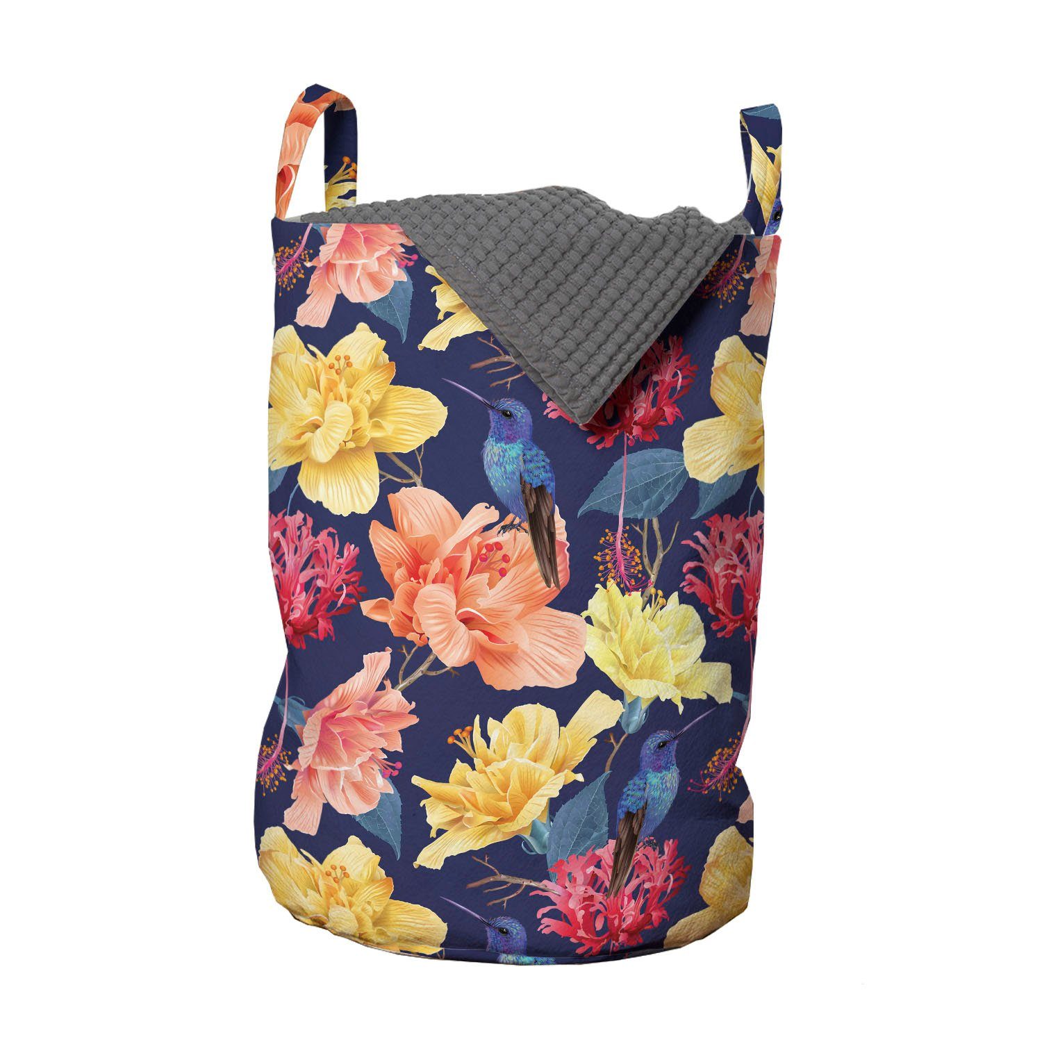 Abakuhaus Wäschesäckchen Wäschekorb mit Griffen Kordelzugverschluss für Waschsalons, Kolibri Botanische Blumenmuster
