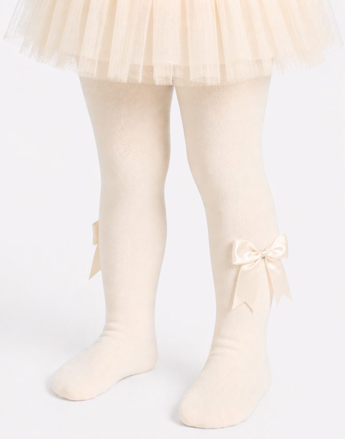 Strumpfhose Baby und Kinder Strumpfhose in Creme mit Schleifen festlich