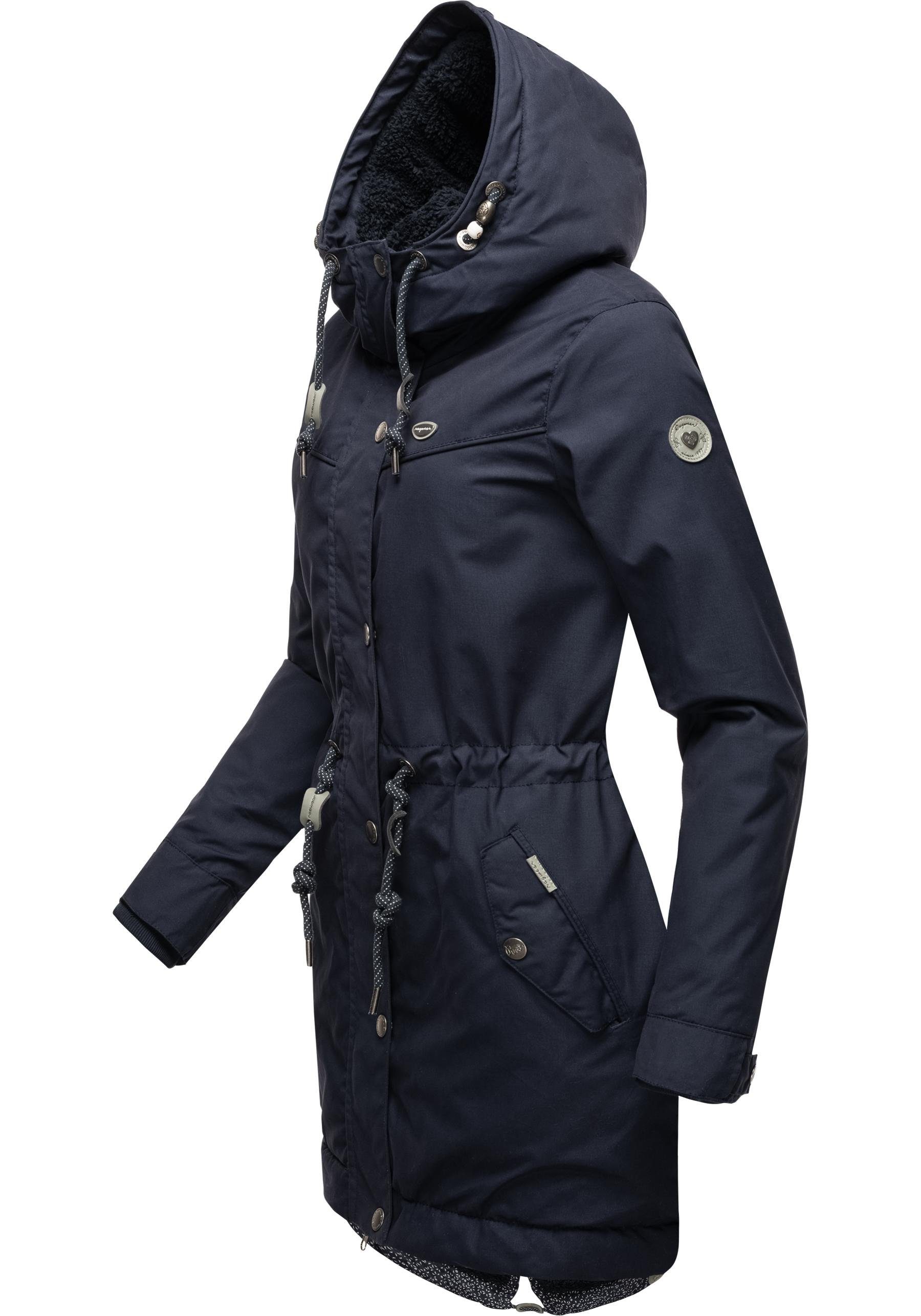 Ragwear Winterjacke mit stylischer YM-Canny Kurzmantel Kapuze Damen marine Parka