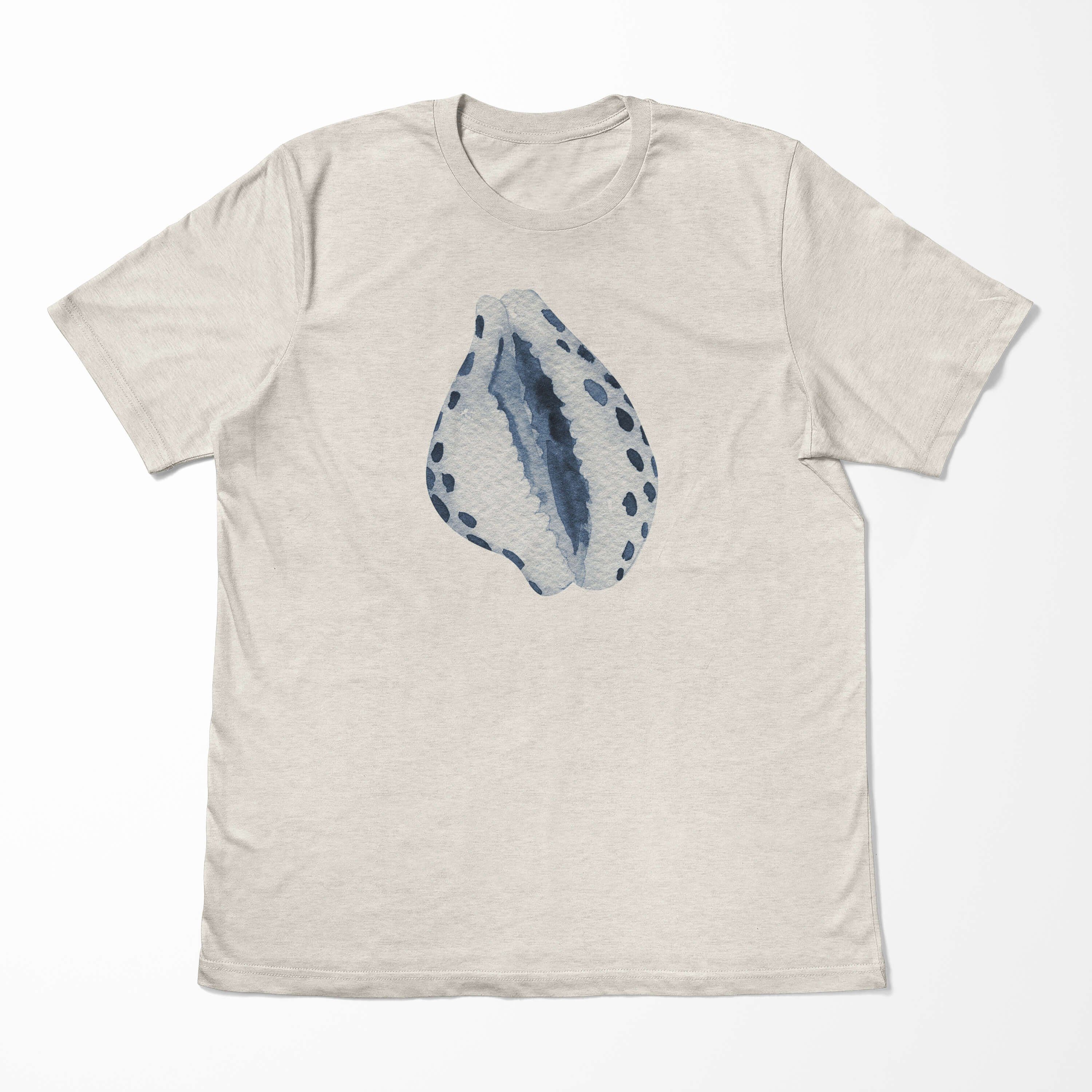 Wasserfarben Bio-Baumwolle Sinus Shirt Ökomode Motiv gekämmte 100% T-Shirt (1-tlg) Muschel aus T-Shirt Nachhaltig Art Herren