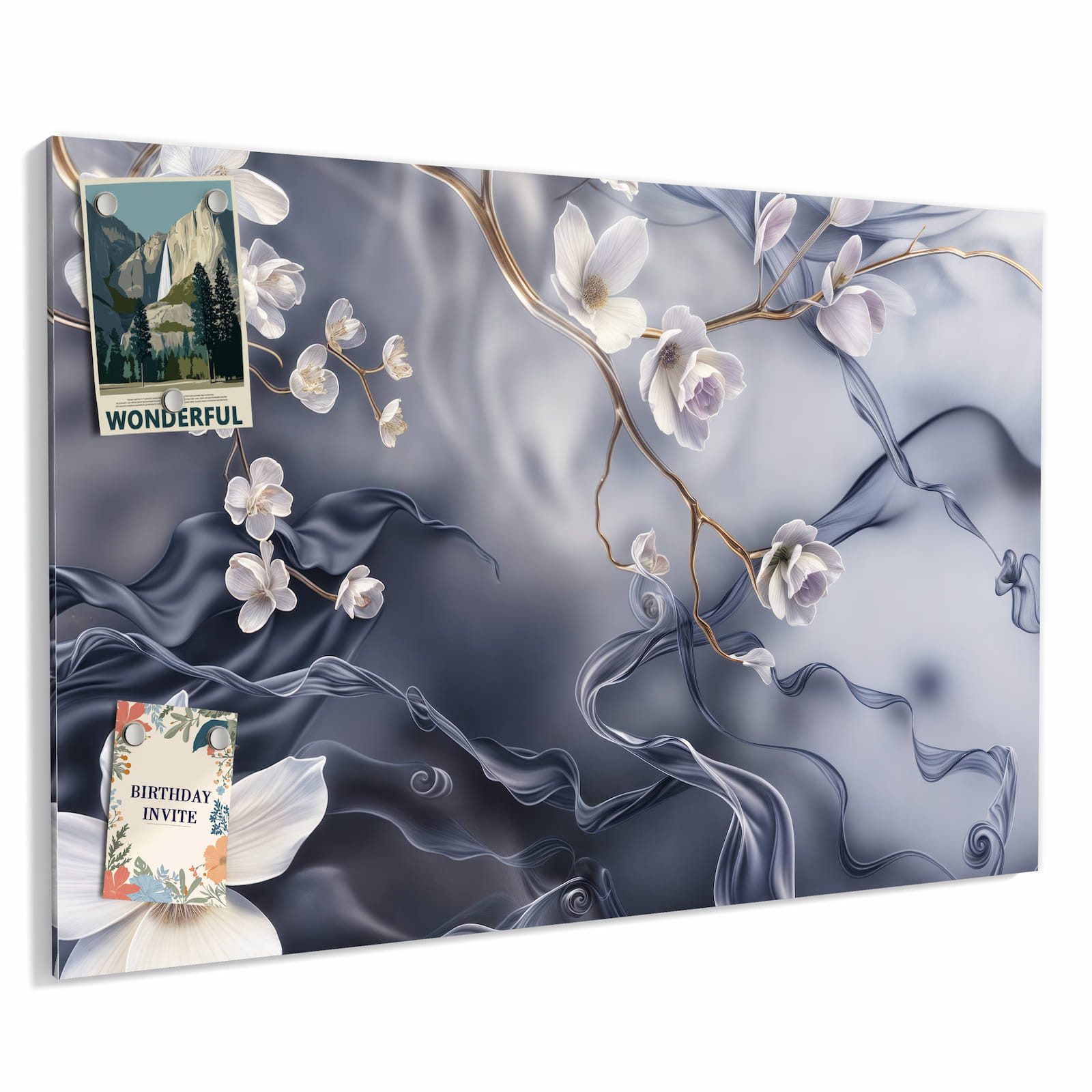 Primedeco Memoboard Metall Blumenwellen On Silk – beschreibbar & magnetisch, (Inklusive Stift, Magnete und Montagematerial, 1-tlg., 9 verschiedene Größen), Magnetisch und Beschreibbar