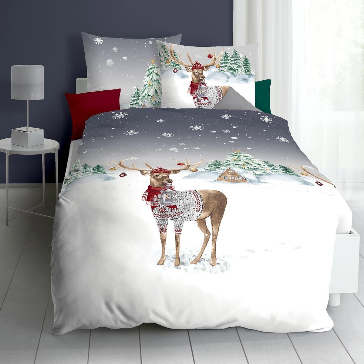 TRAUMSCHLAF Bettwäsche Weihnachtshirsch, Biber, 2 teilig, günstig online kaufen