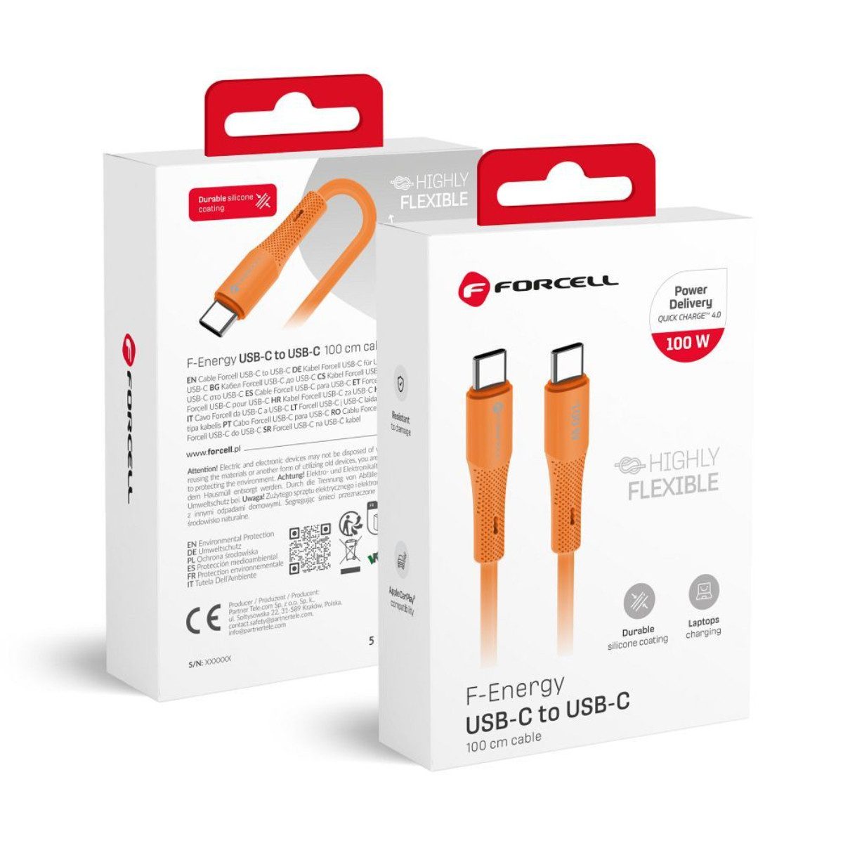 Forcell C347 USB-Kabel, USB-C, (100 cm), 100W Schnellladen, Silikonkabel, knickfest, PD & QC4.0