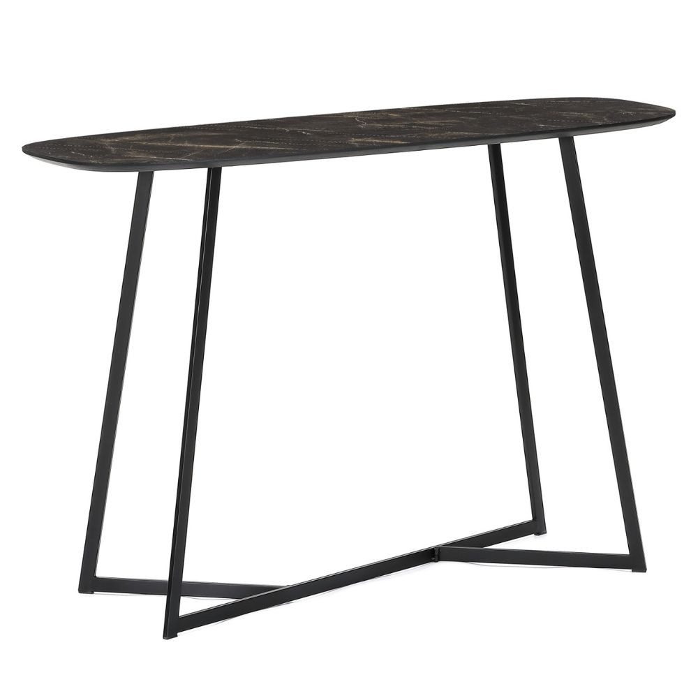 LebensWohnArt Konsolentisch Design Konsole TURIN 120cm dunkel Marmor-Optik Metallgestell