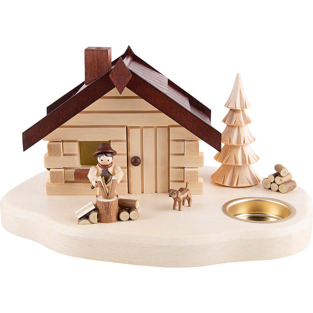 Volkskunstwerkstatt Romy Thiel Räuchermännchen Räucherhaus mit Teelichthalter Holzhacker (11cm) von Romy Thiel
