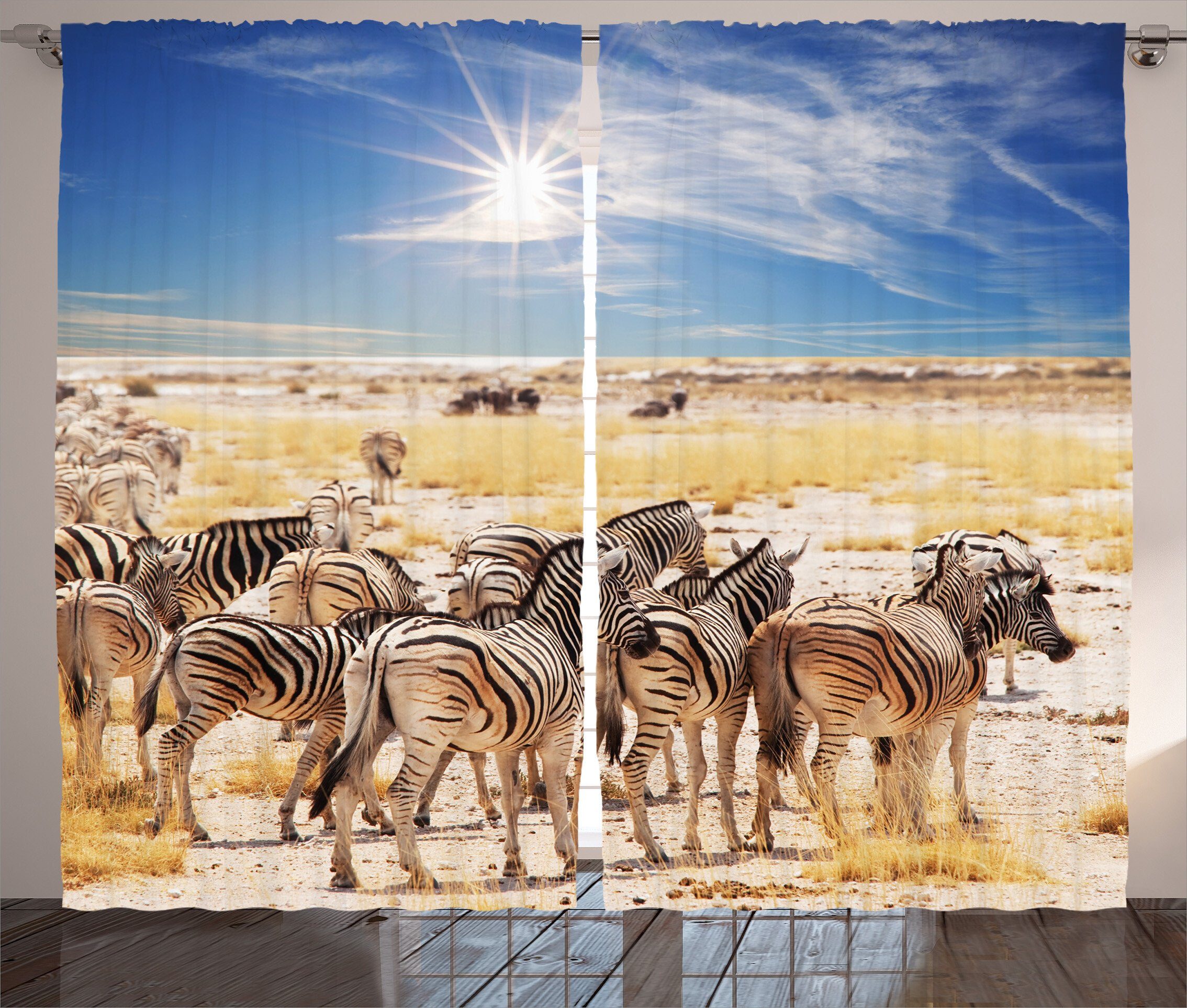 Gardine Schlafzimmer Kräuselband Vorhang mit Schlaufen und Haken, Abakuhaus, Tierwelt Africa Safari Park