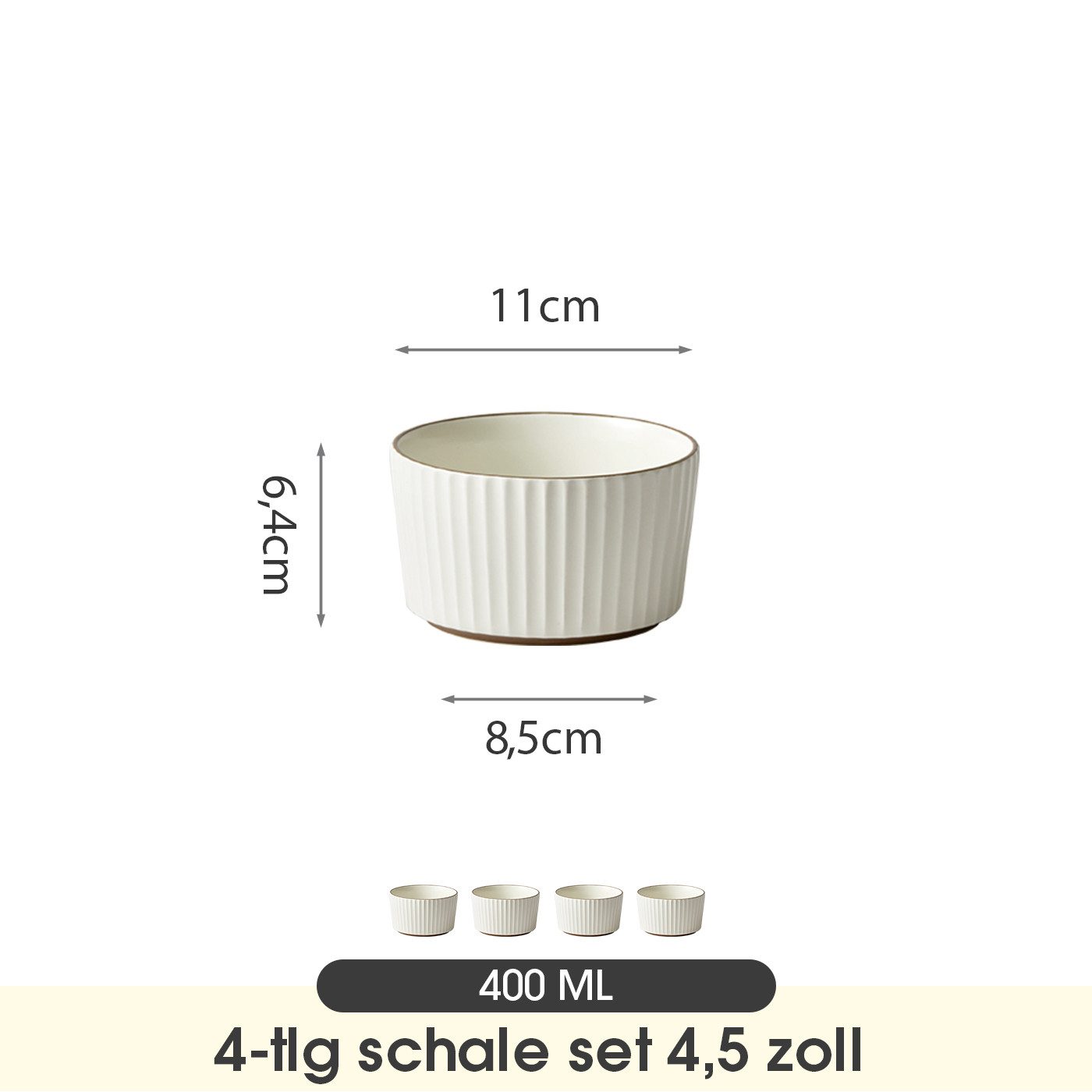 JIWOO Schale 4er Ø11cm,Müslischale Eisschale Dessertschale Obstschale Snackschale, Keramik, (Schaleset, 4-tlg), Hochwertiges Schalen Beige Mikrowellenofen Spülmaschine Ø 11cm