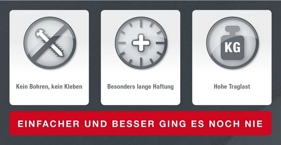 der drücken, Stelle platzieren, Set, gewünschten an 4 Badaccessoire-Set Ring Intelligenter Saughaken GSW Knopf tlg., roter HOOKIE Aufbewahrung zeigt Saughaken, Saugkraftverlust 4-teilig, FERTIG!, System®