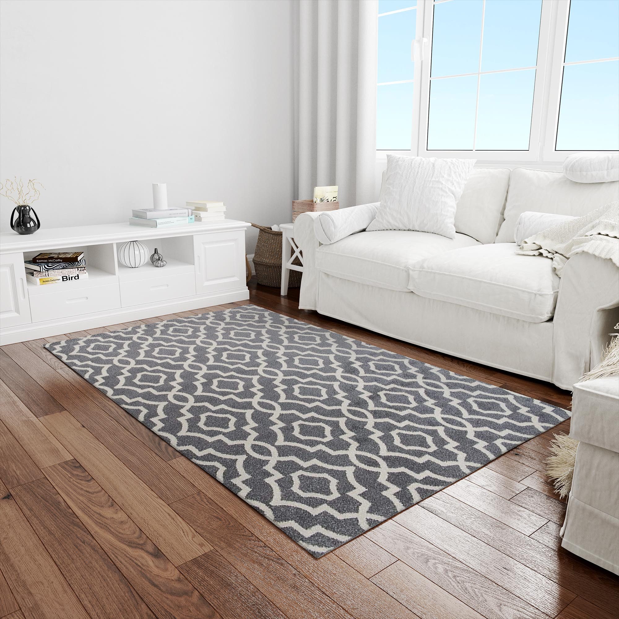 Jungengel Teppich Moderner Teppich mit orientalischem Muster – Grau Weiß, P günstig online kaufen