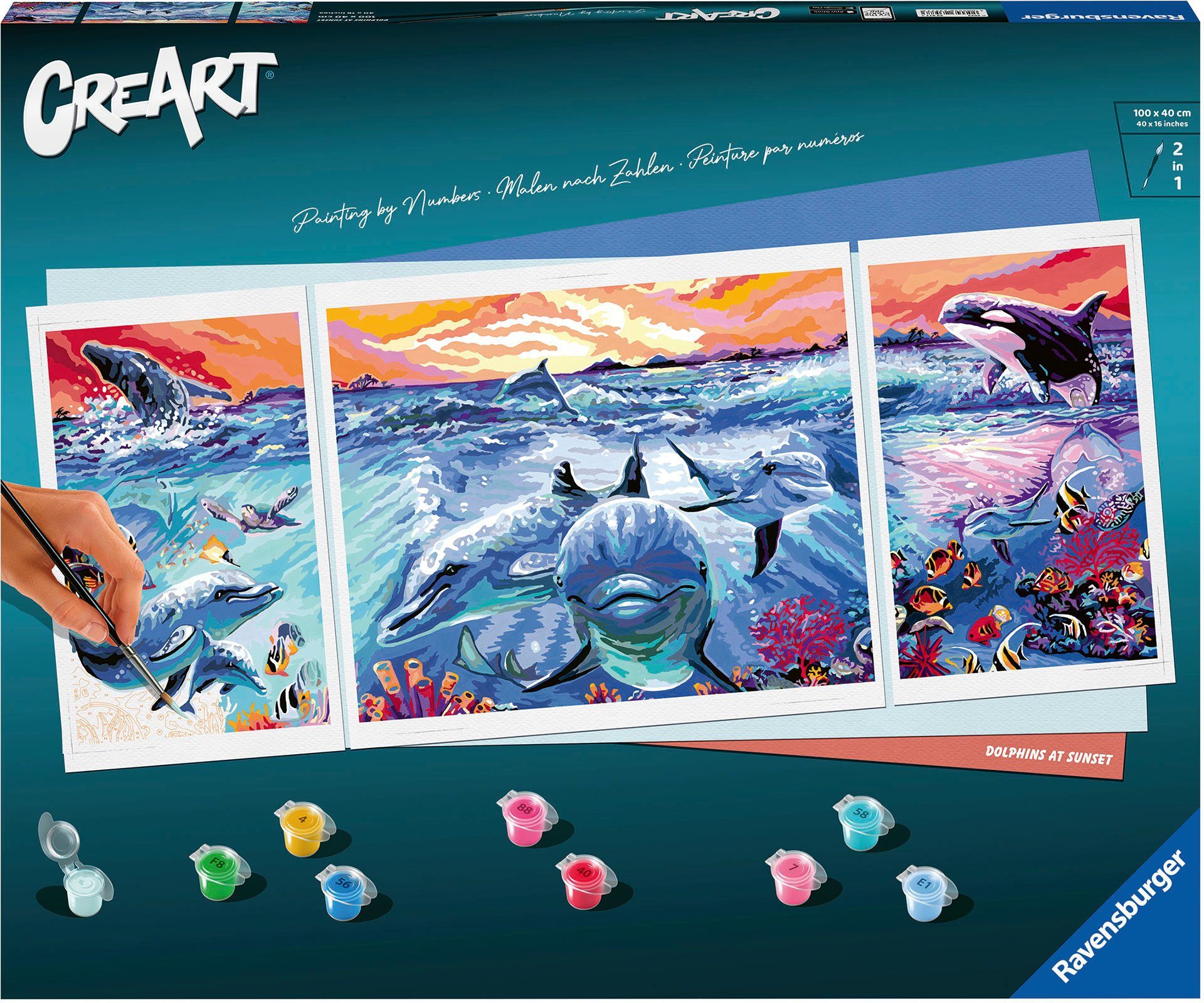 Ravensburger Malen nach Zahlen CreArt, Dolphins at Sunset, Made in Europe