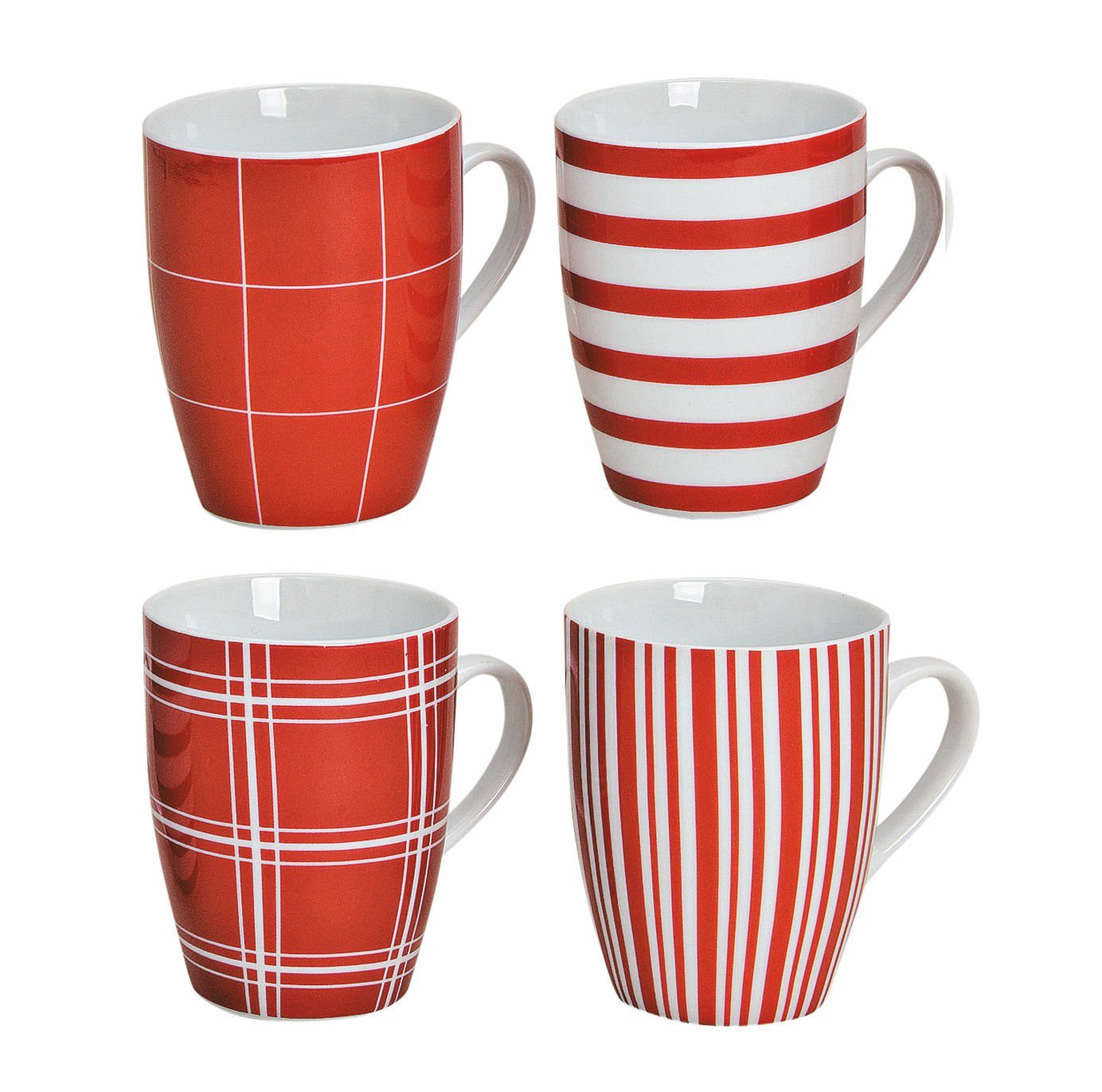 Spetebo Tafelservice Porzellan Kaffeebecher 4er Set - rot / weiß (4-tlg), 6 Personen, Porzellan, Kaffee und Tee Tassen für ca. 250 ml | Tafelservice