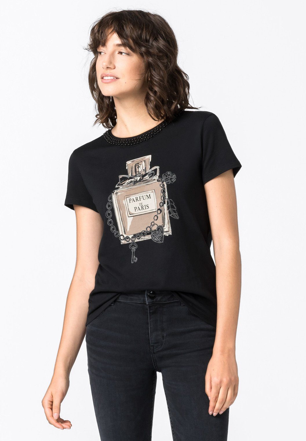 HALLHUBER T-Shirt aus Bio-Baumwolle mit Print & Perlen