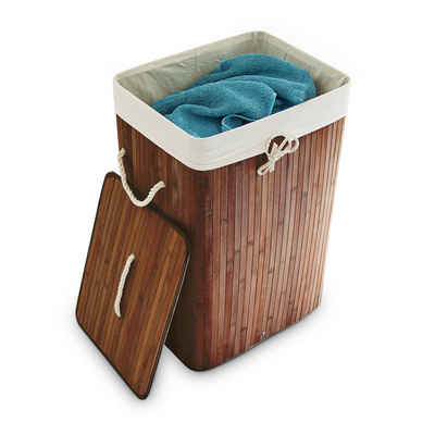 relaxdays Wäschekorb »Wäschekorb Bambus eckig« (1 St), Braun, Wäschepuff mit ca. 83 l fassendem Stoff-Wäschesack - Außenmaße H x B x T: 65,5 x 43,5 x 33,5 cm