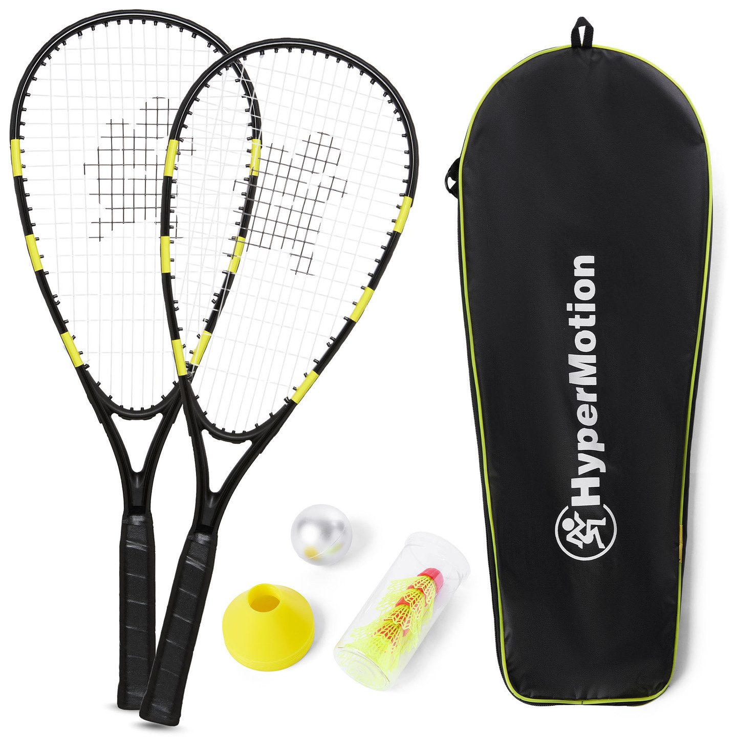 HyperMotion Federballschläger HyperMotion Speed Badminton Set 2 Schläger 5 Bälle Kegel