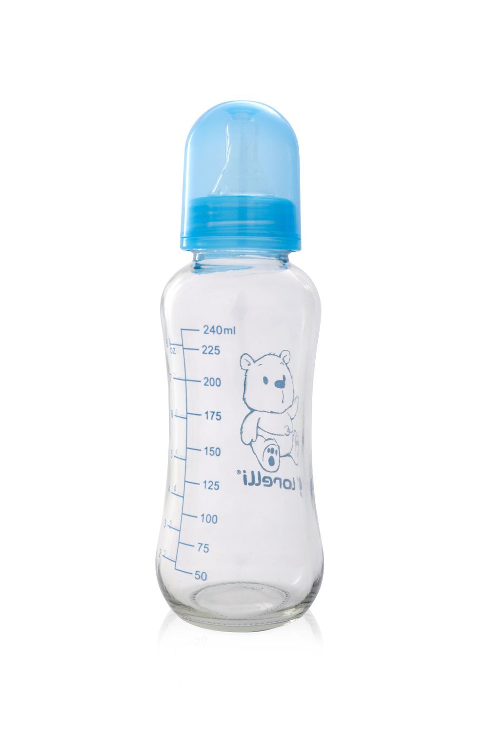 Babyflasche ab ml Baby Glasflasche Fassungsvermögen Deckel 240 Silikonsauger Geburt 240 ml, blau Lorelli