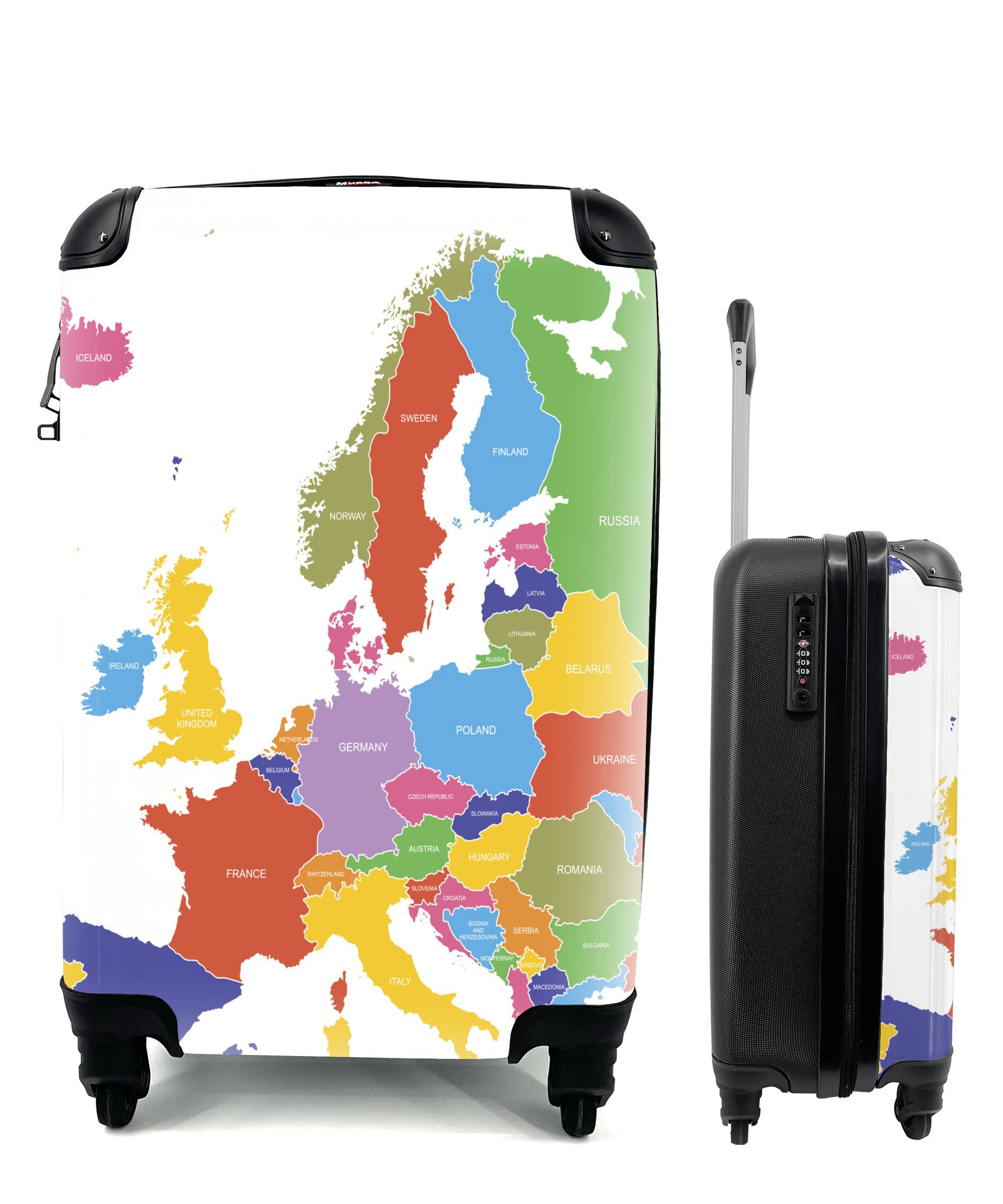 MuchoWow Handgepäckkoffer Karte - Europa - Farbe, 4 Rollen, Reisetasche mit rollen, Handgepäck für Ferien, Trolley, Reisekoffer