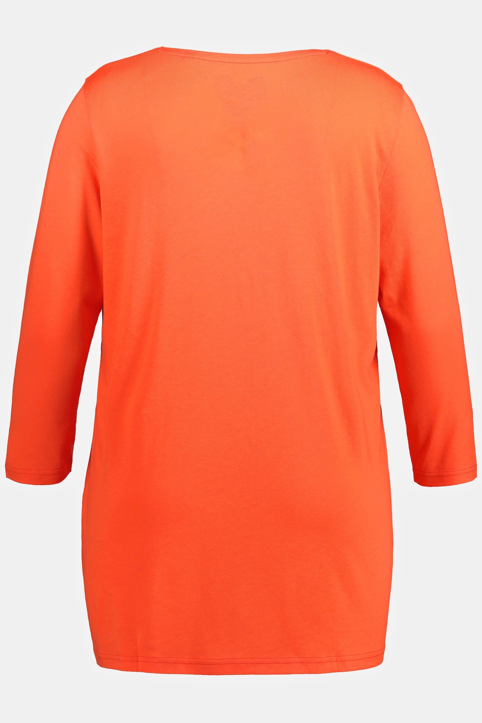 A-Linie Popken Ulla 3/4-Arm Rundhalsshirt mandarine Rundhals Shirt Zierfalten