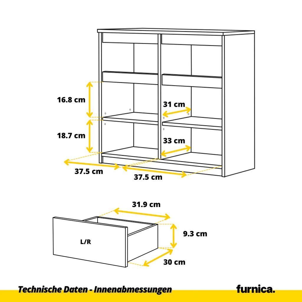 Furnica Kommode NOAH 2 Schubladen und 2 Türen - Anthrazit Grau H75cm B80cm T35cm – Bild 5 von 5