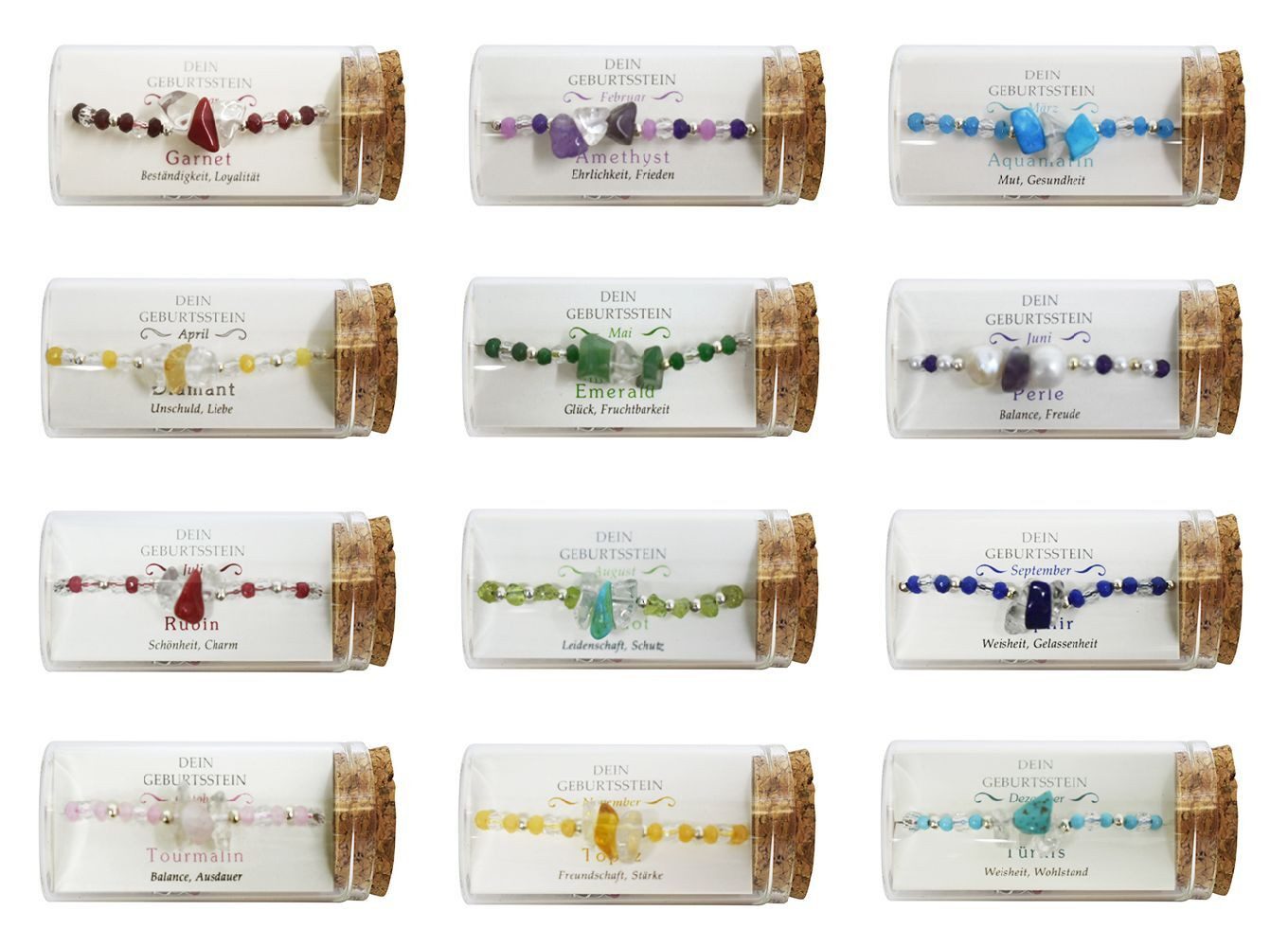 Jojo Armband Geburtsstein Armband im Gläschen