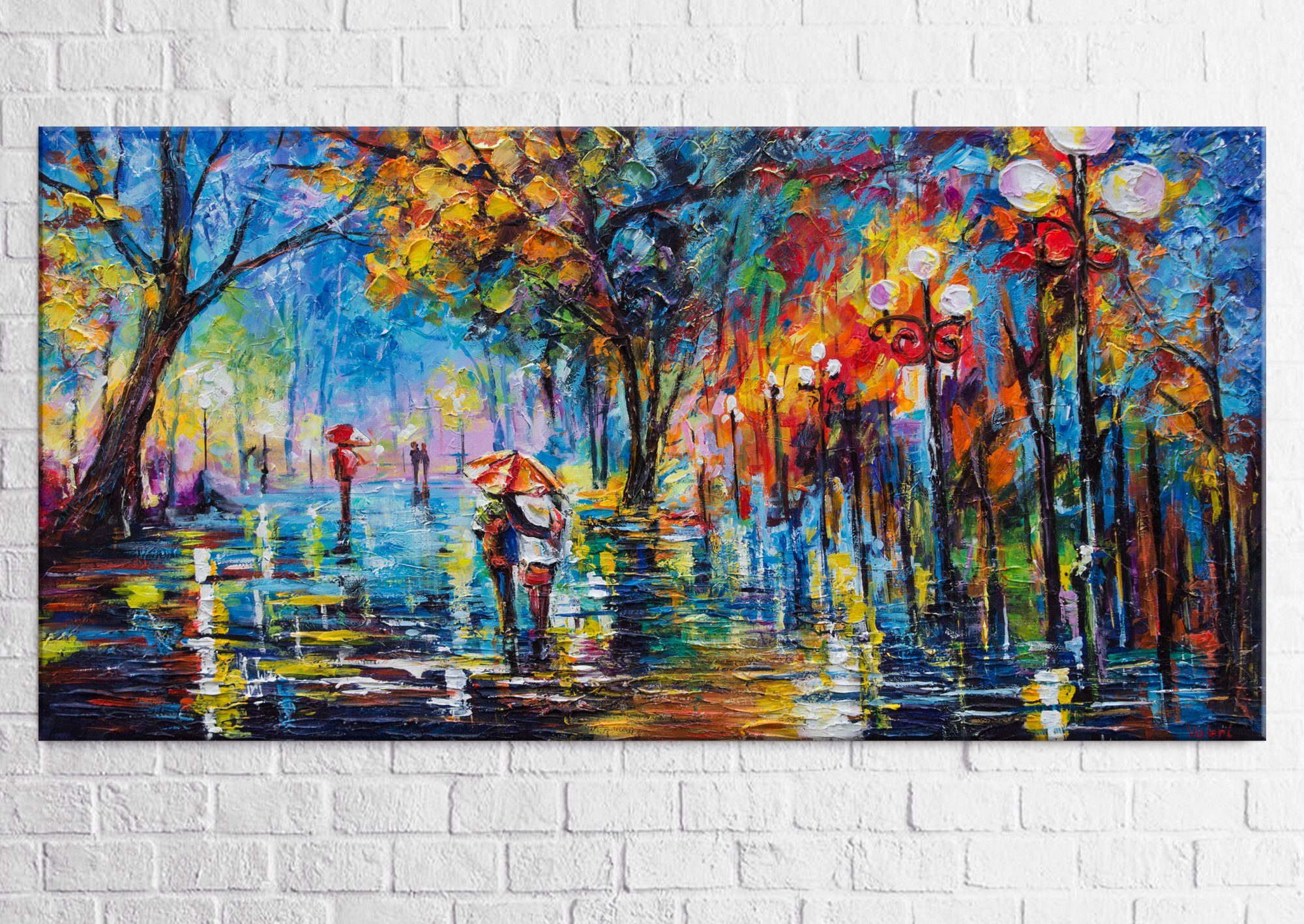 Allee, Bild Handgemalt Schattenfugenrahmen Herbstliche Menschen, Allee Baum Gemälde Regenschirm Ohne Leinwand YS-Art Paar
