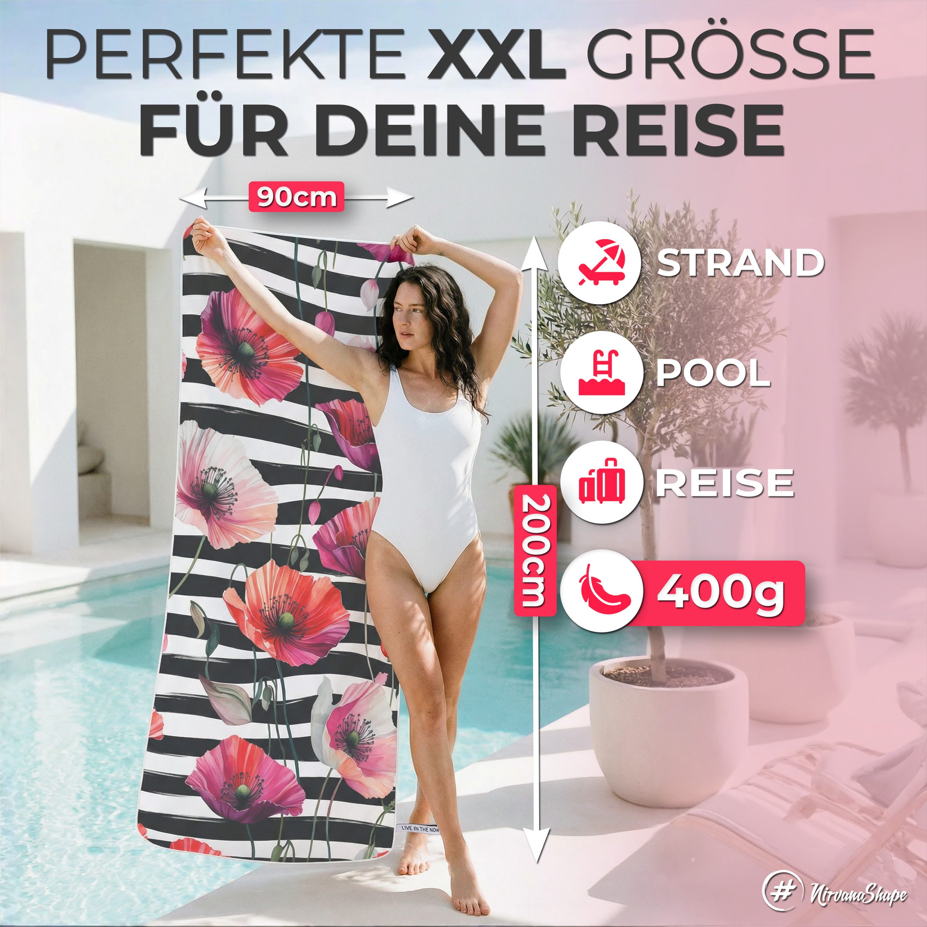 NirvanaShape Strandtuch Reise Handtuch Strandtuch XXL - Strandhandtuch, Mikrofaser Badetuch – Bild 2 von 5