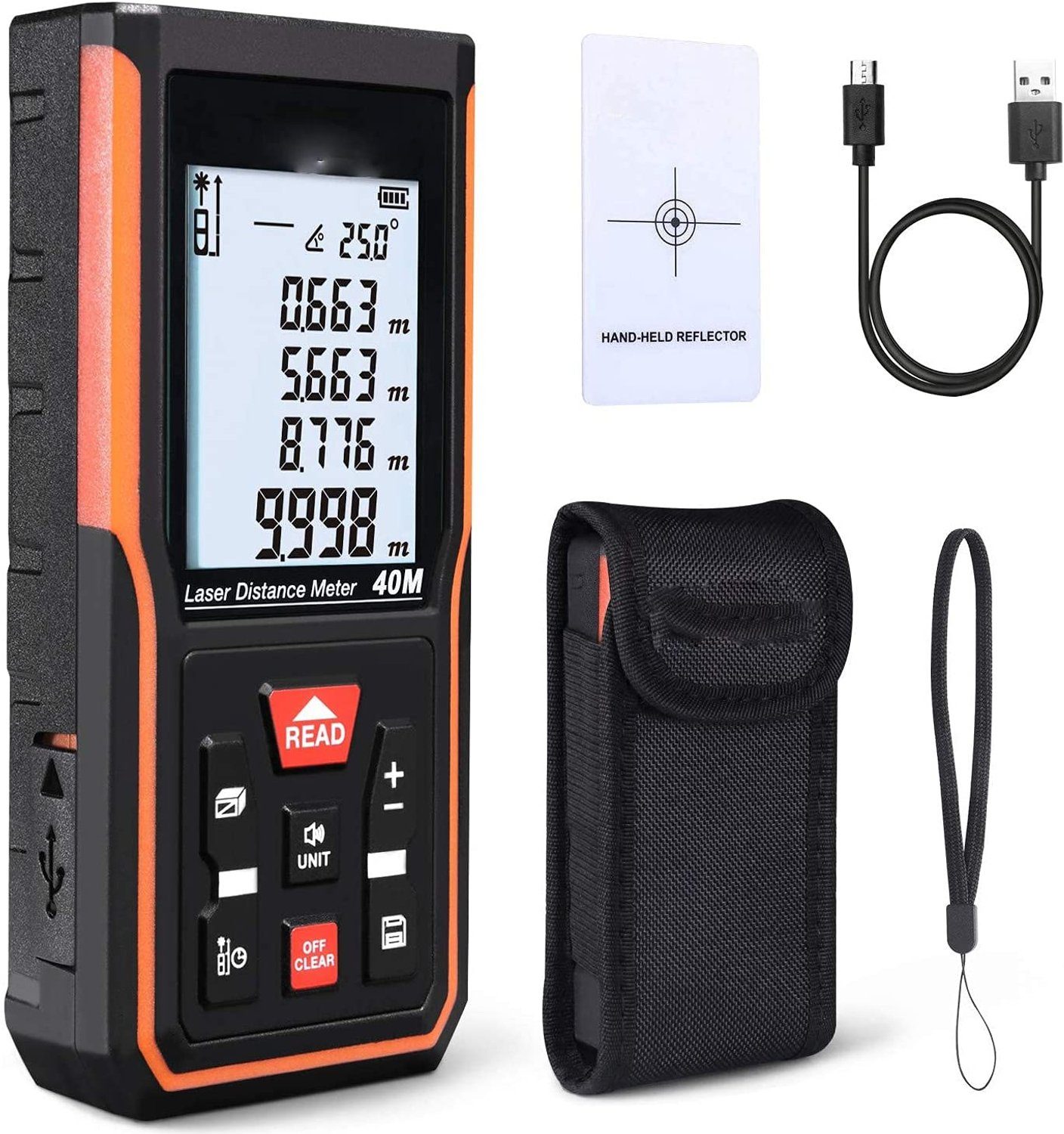 TACKLIFE Lasermessgerät, LCD Laser Entfernungsmesser 0,05~40m/±2mm