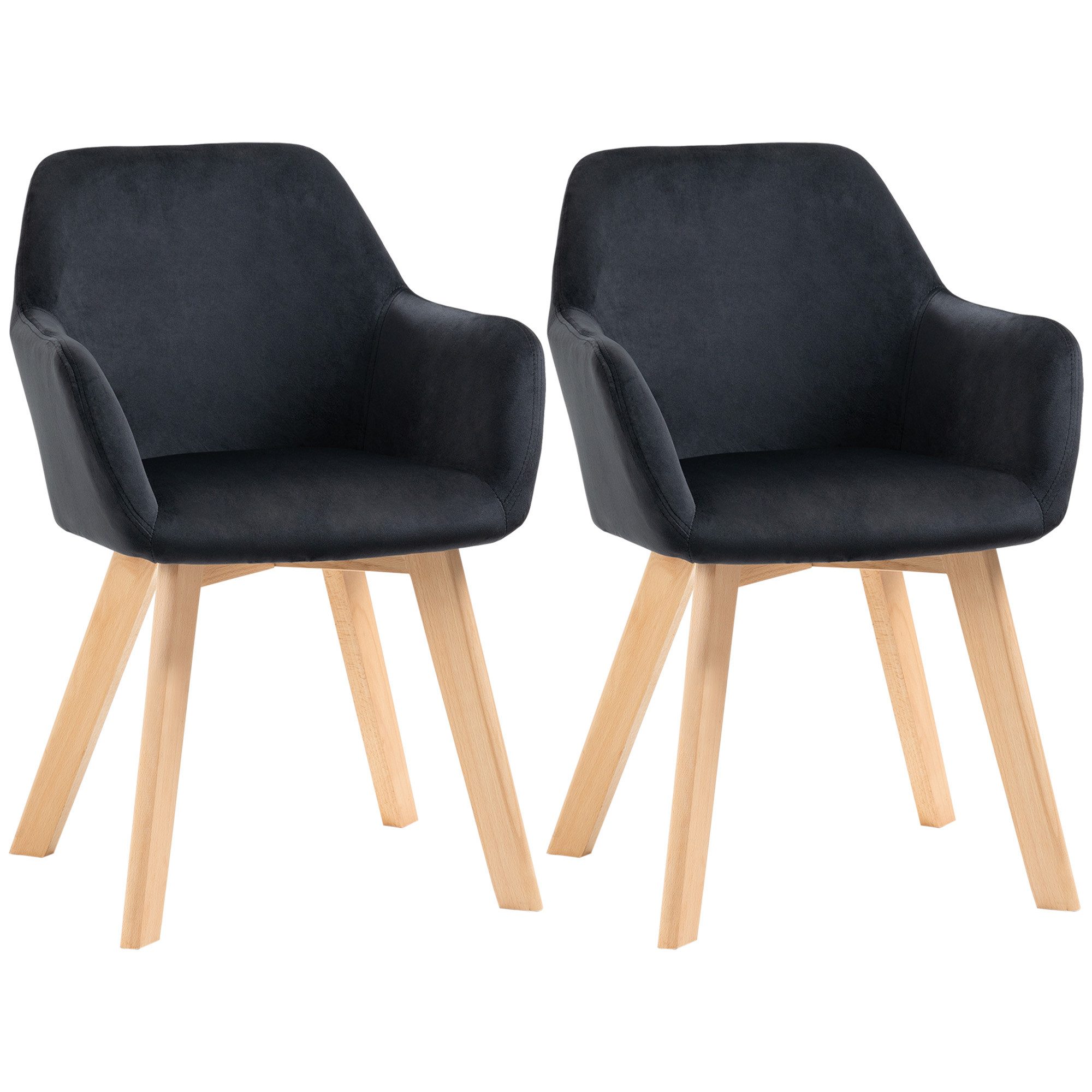 SeedWave Esszimmerstuhl 2er-Set Samtoptik Küchenstühle mit Armlehnen, Holzbeine, Komfort-Schaumstoff, 120 kg Tragkraft, Ergonomisch Rückenlehne
