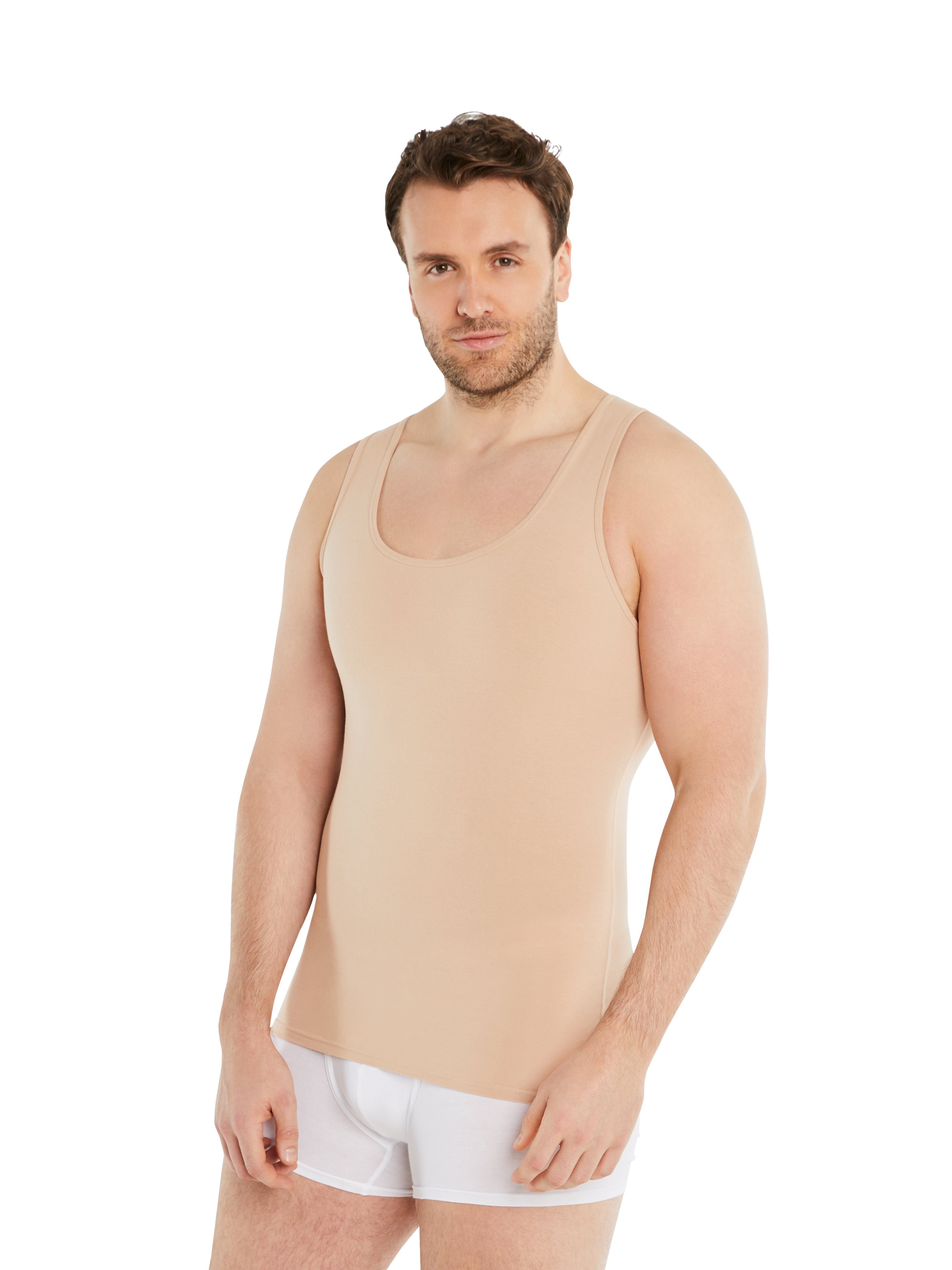 FINN Design Shapinghemd Shapewear Kompressions-Unterhemd Ärmellos Herren extra starke Kompression, eine Kleidergröße weniger light beige