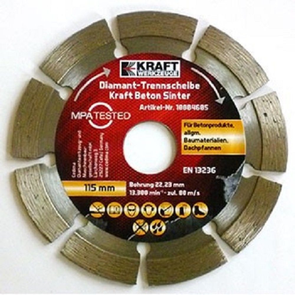 Kraft Werkzeuge Diamanttrennscheibe Kraft Werkzeuge Beton Sinter Ø 115 mm, Bohrung 22,23 mm, 3er Set