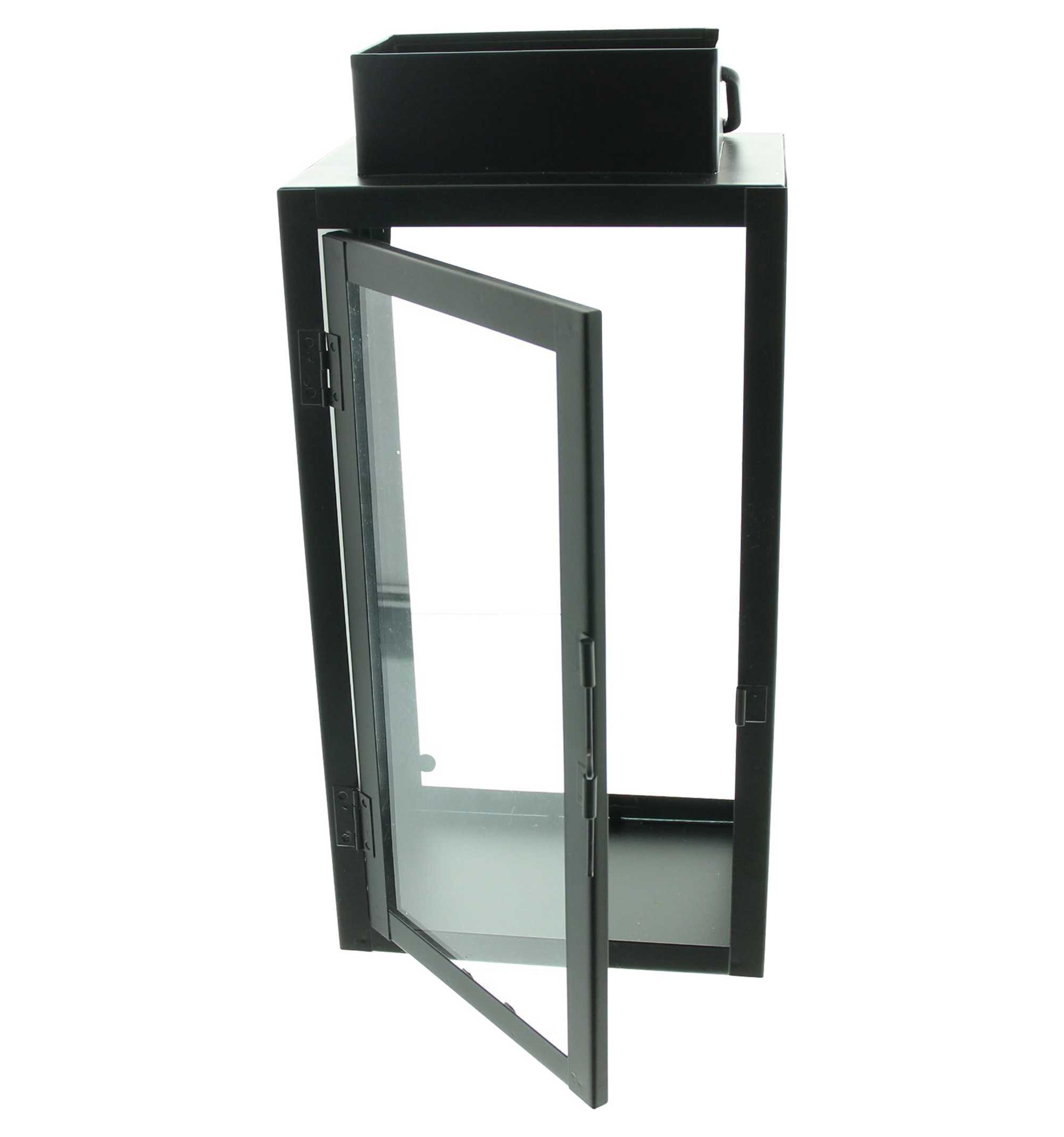 Dekoleidenschaft Kerzenlaterne "Industrial" Laterne aus Metall & Glas schwarz, Bodenlaterne Windlicht, Metalllaterne 31 cm hoch, Hängelaterne