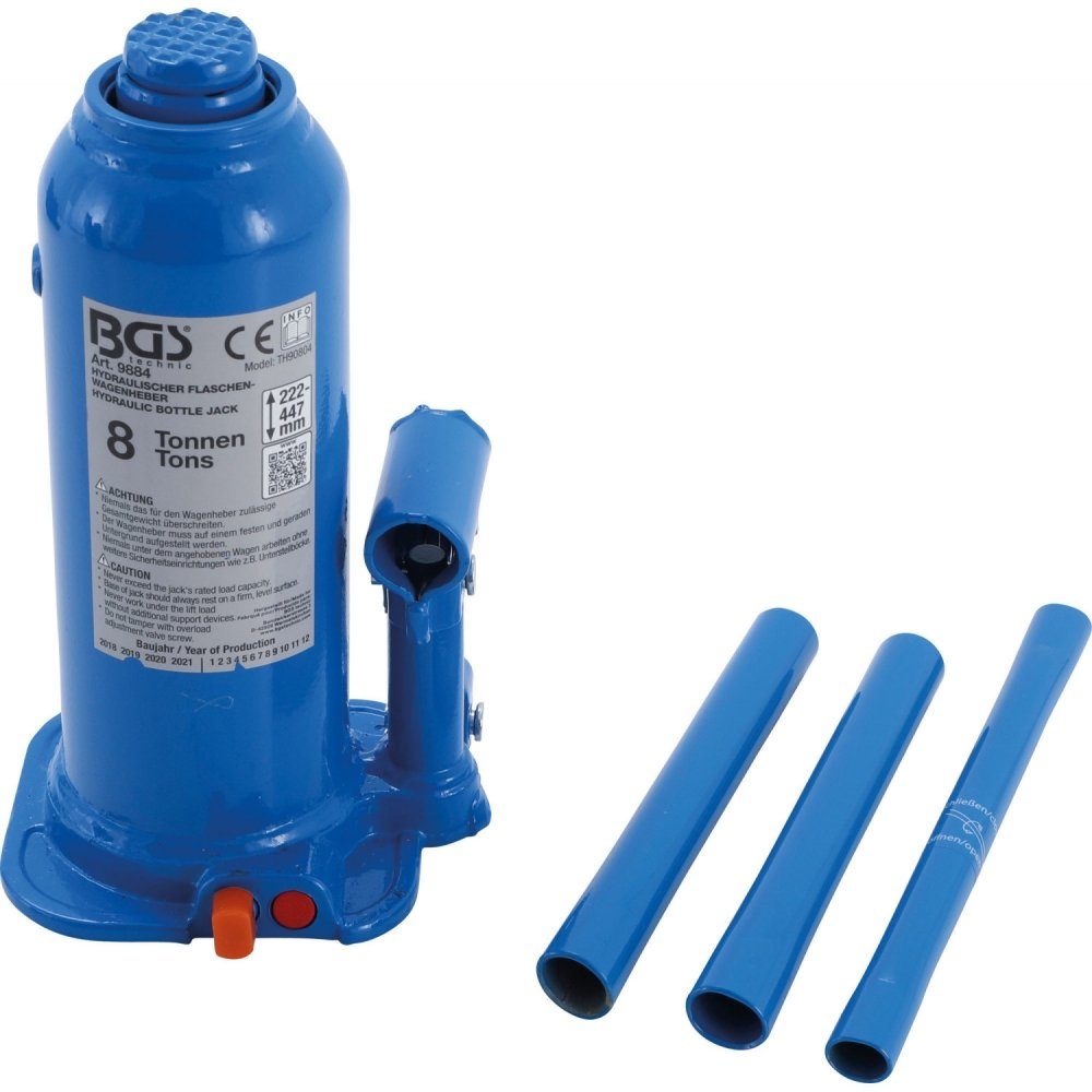 BGS technic BGS Hydraulikheber technic 9884 - 8 t Hydraulischer Flaschen-Wagenheber - blau