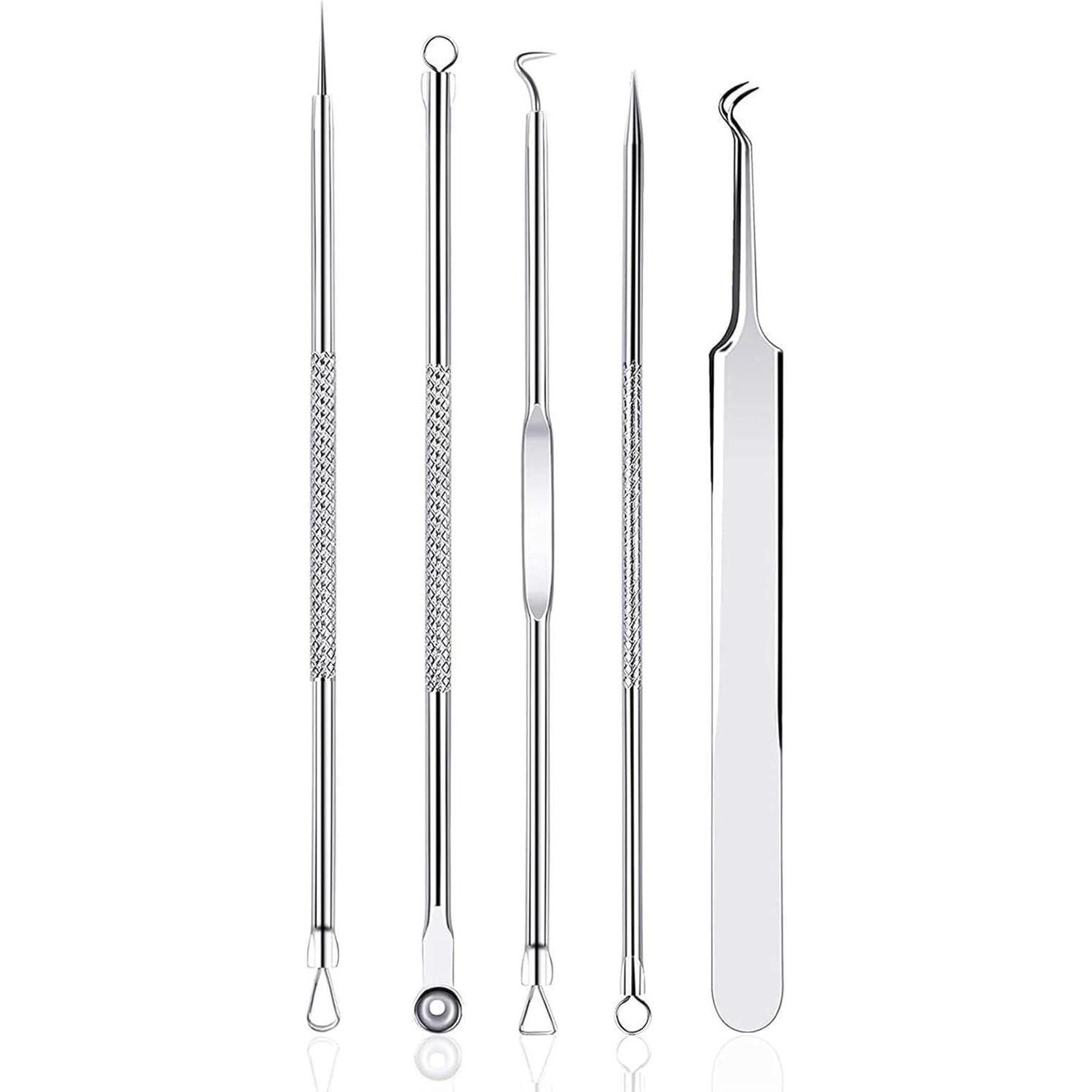 Rnitle Mitesserentferner Mitesserentferner Set 5-tlg. Edelstahl Komedonenquetscher Akne