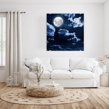 Primedeco Glasbild Wandbild Quadratisch Nachthimmel und Mond mit Aufhängung, Weltall