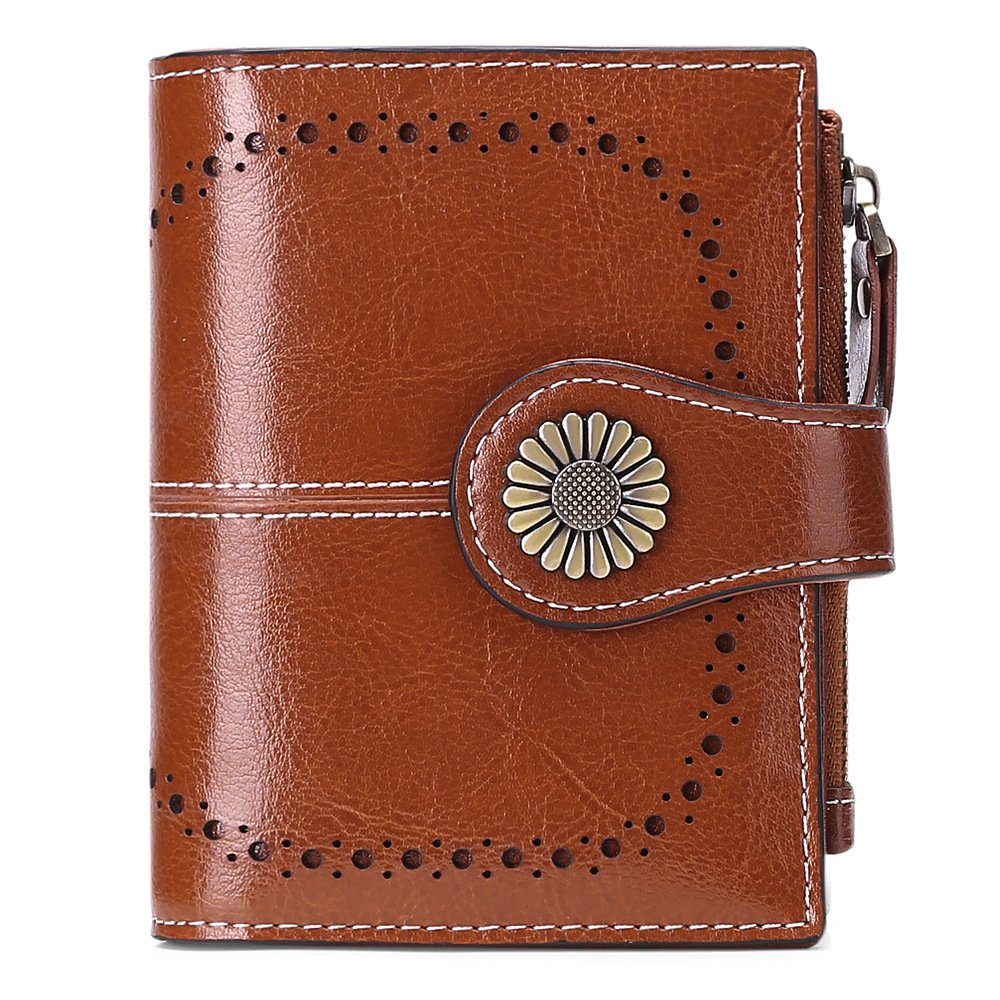TAN.TOMI Brieftasche Elegante Portemonnaie Damen mit RFID Schutz,Geldbeutel Damen, mit viele Fächer mit Druckknopf und Reißverschluss Braun