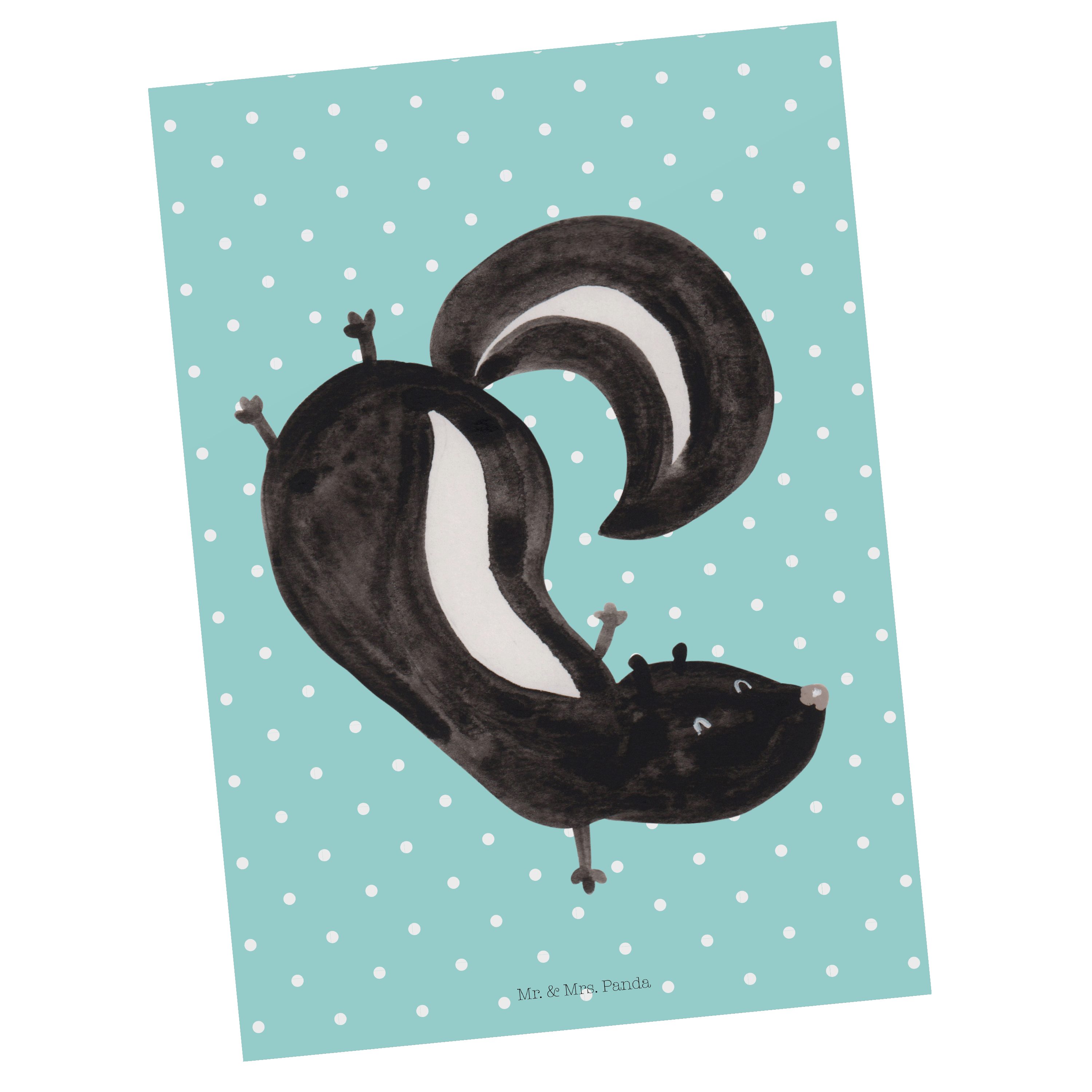 Mr. & Mrs. Panda Postkarte Stinktier Handstand - Türkis Pastell - Geschenk, Geburtstagskarte, W | Grußkarten