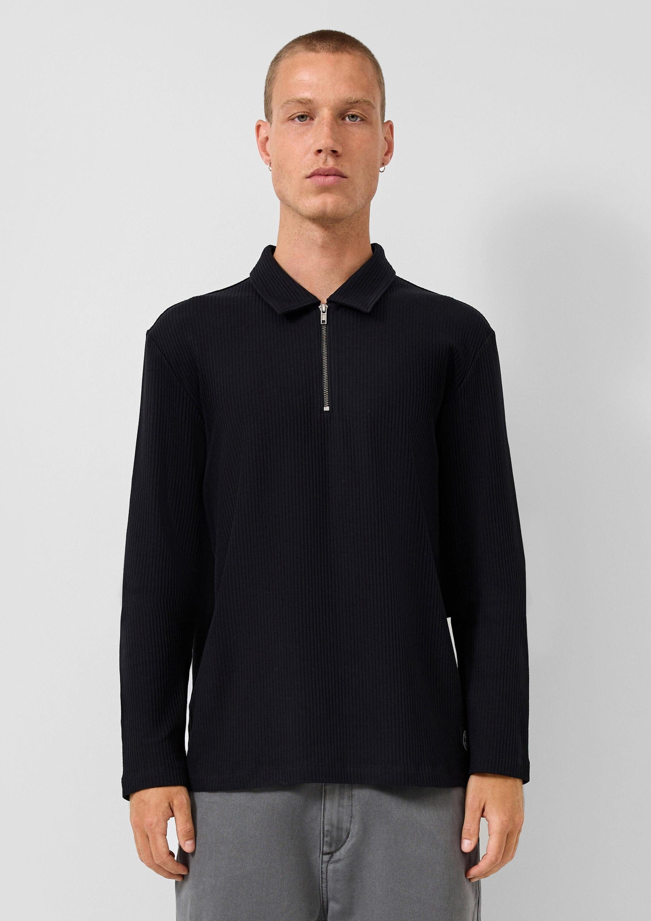 QS Longpullover Polo-Shirt Polo im Relaxed Fit