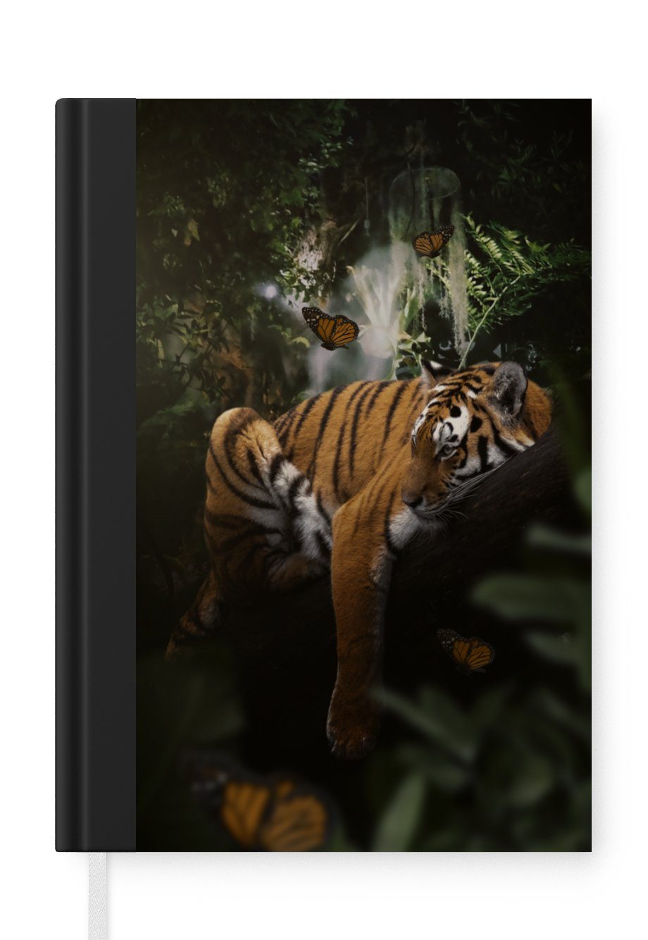 MuchoWow Notizbuch Tiger - Dschungel - Schmetterling, Journal, Merkzettel, Tagebuch, Notizheft, A5, 98 Seiten, Haushaltsbuch