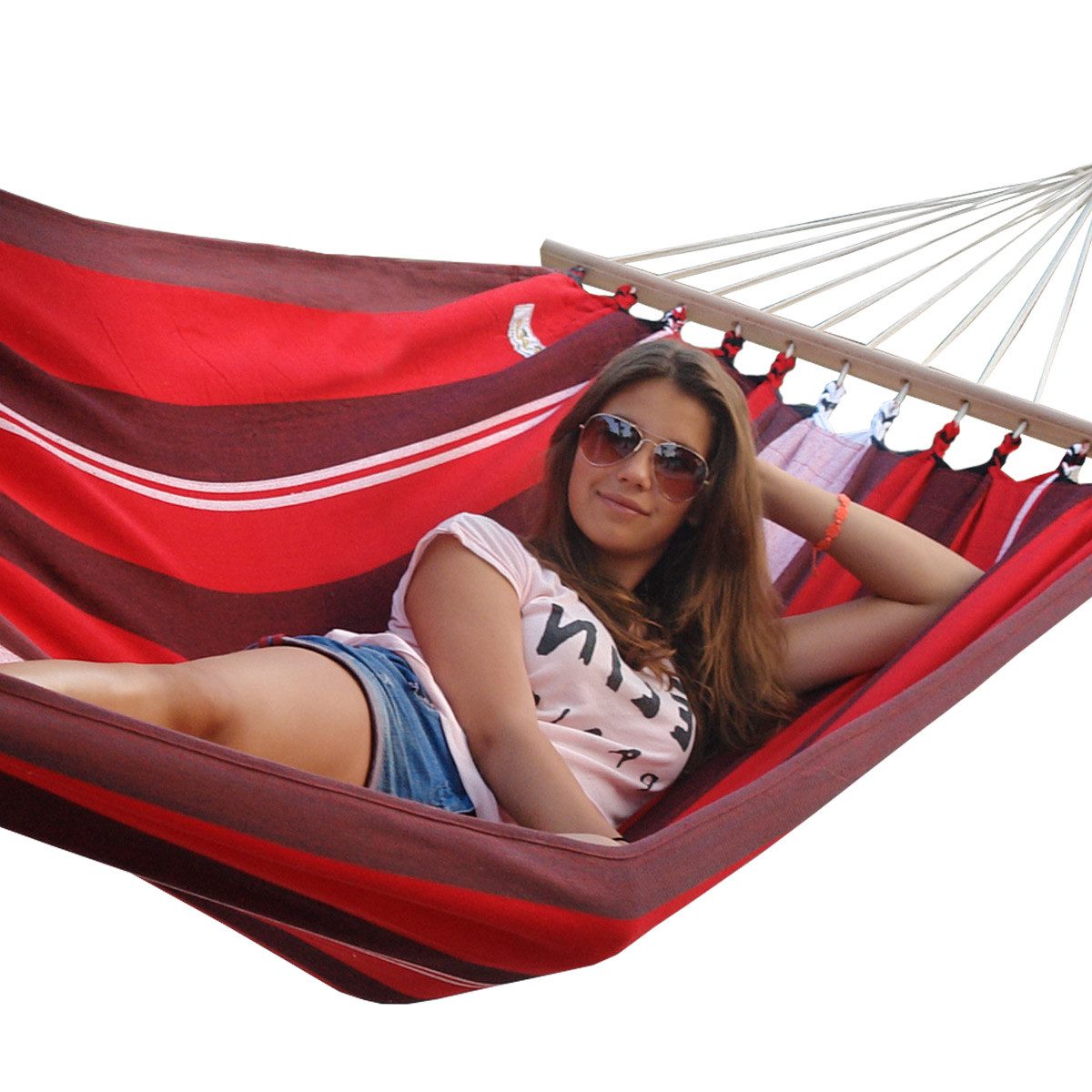 Lola Hängematten Stabhängematte Einzel-Stabhängematte Kolumbiana red-black-white Baumwolle