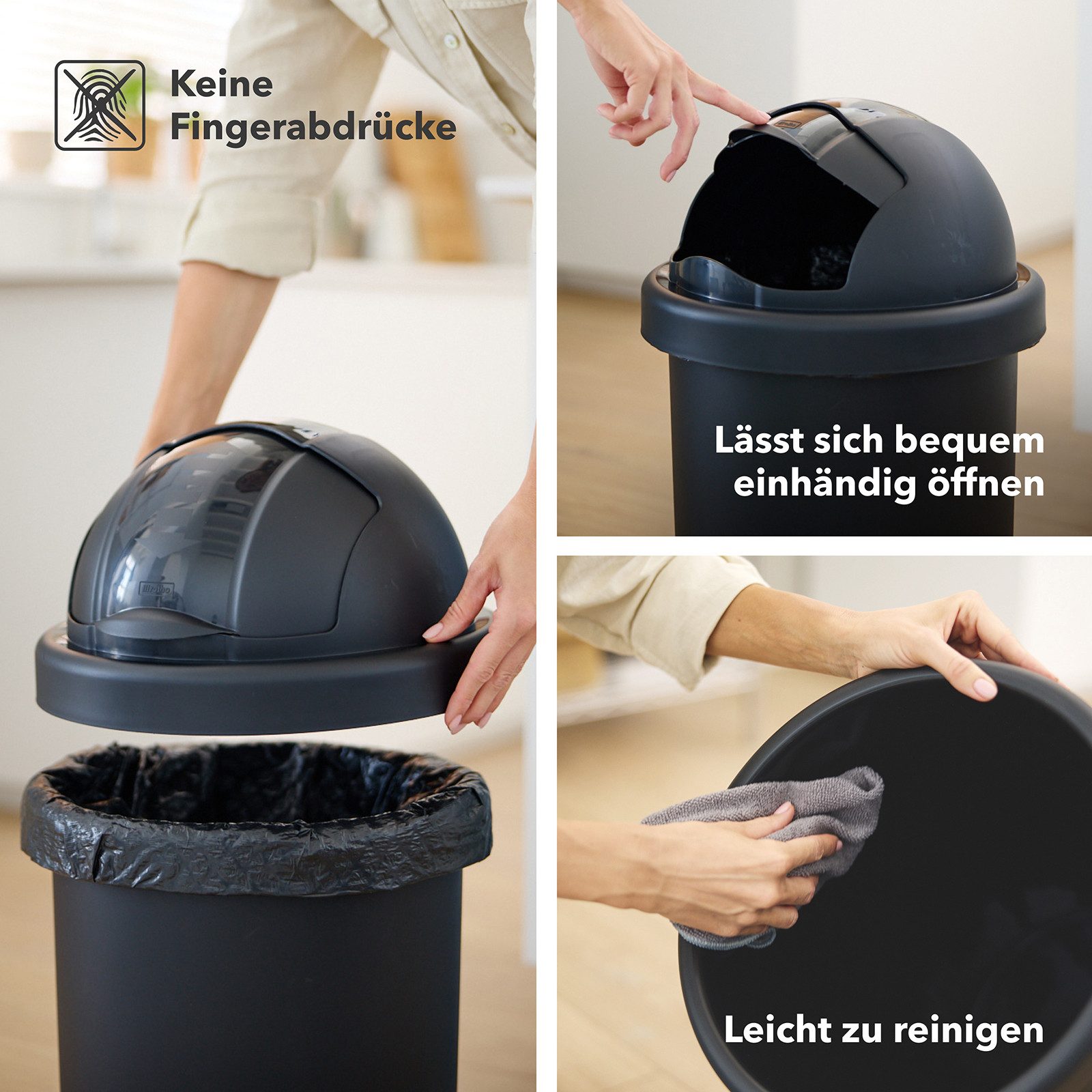 ROTHO Mülleimer ROLL BOB Abfalleimer Set 10 l und 30 l mit Schiebedeckel, Abfalltrennsystem ideal für Haushalt, Küche und Büro – Bild 5 von 5