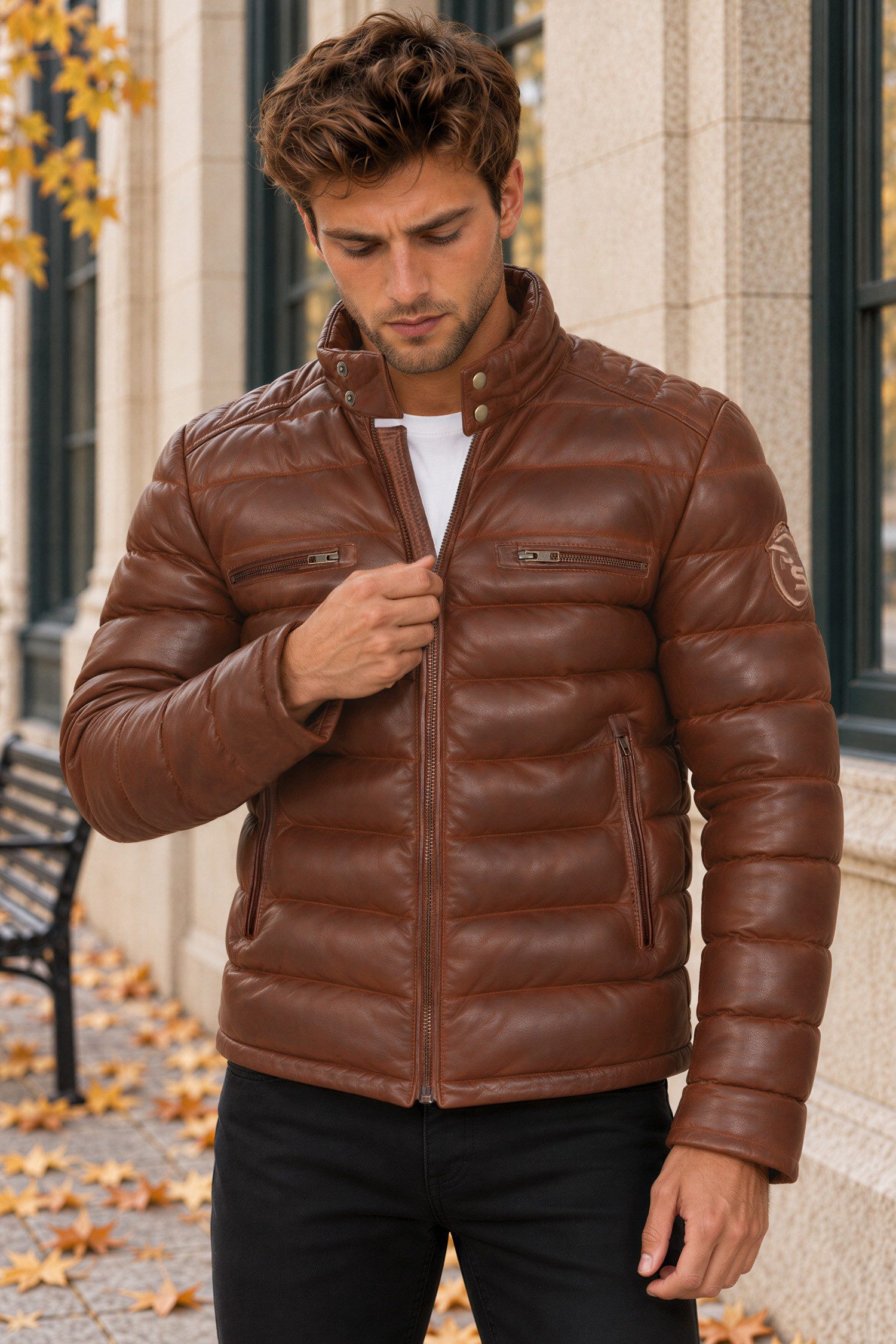 Reichstadt Bomberjacke Herren Regular Fit Jacke Echtleder 19RS016 Zweiwege-Reißverschluss – Bild 3 von 5