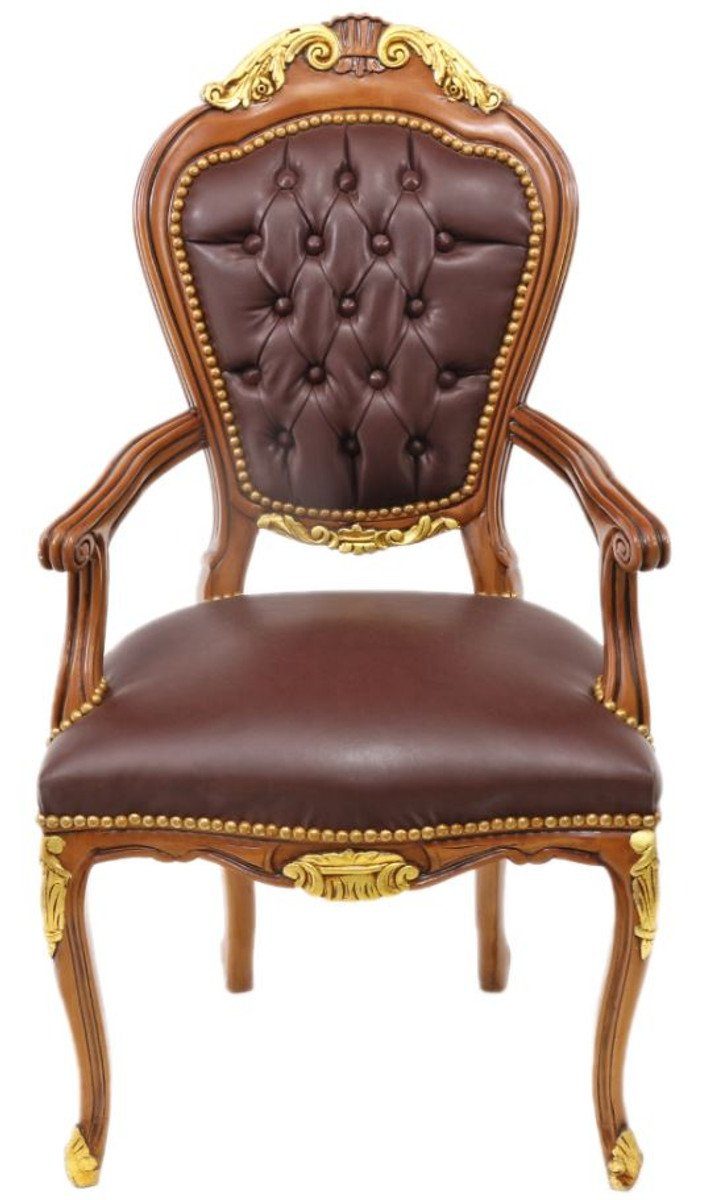 Casa Padrino Armlehnstuhl Luxus Barock Mahagoni Stuhl mit Armlehnen - Luxus Schreibtisch Stuhl